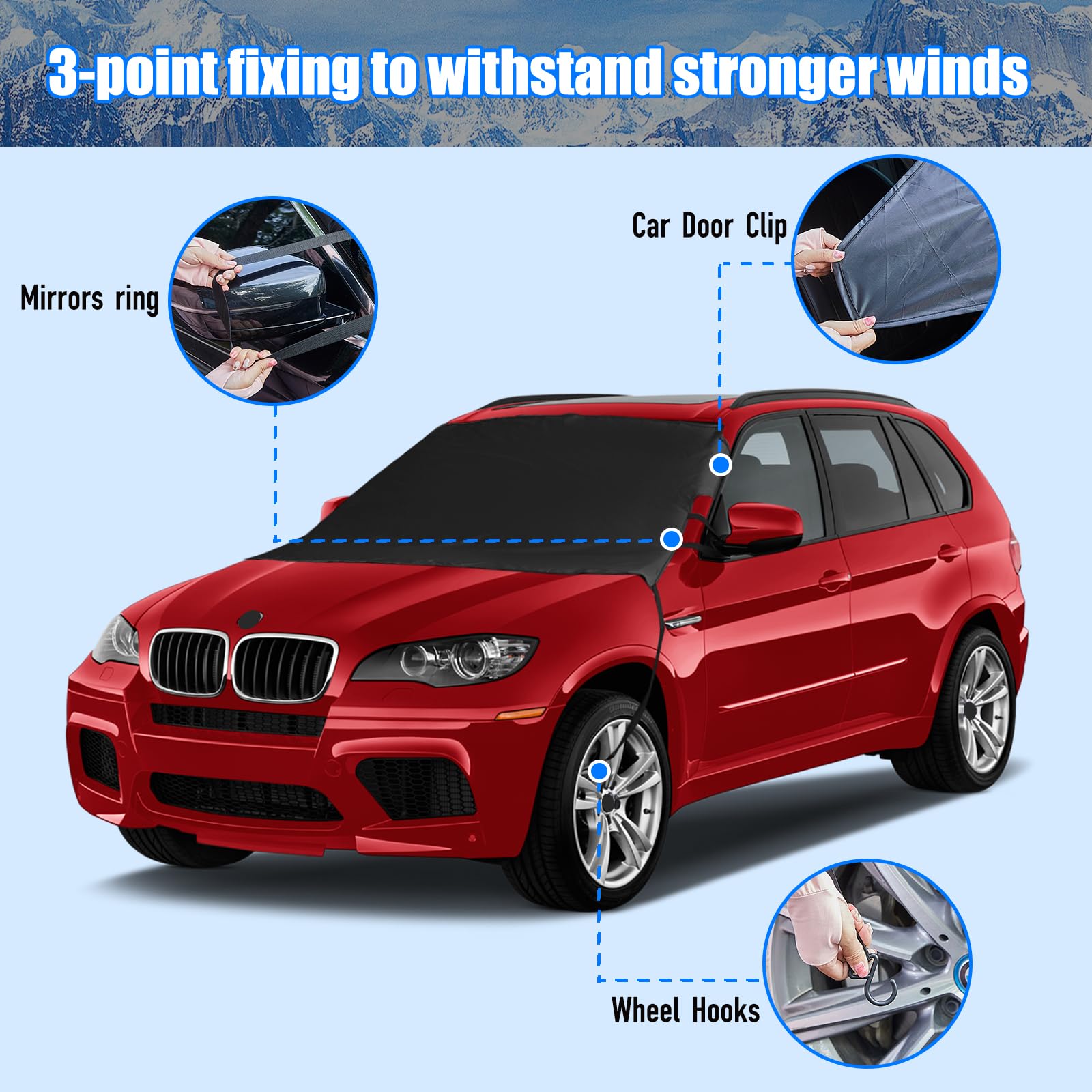 Windshield Cover For Ice And Snow, Car Windshield Snow Cover Winter Ice Sunshade Protector, Universal Fit Suv Auto Car Cover Sno