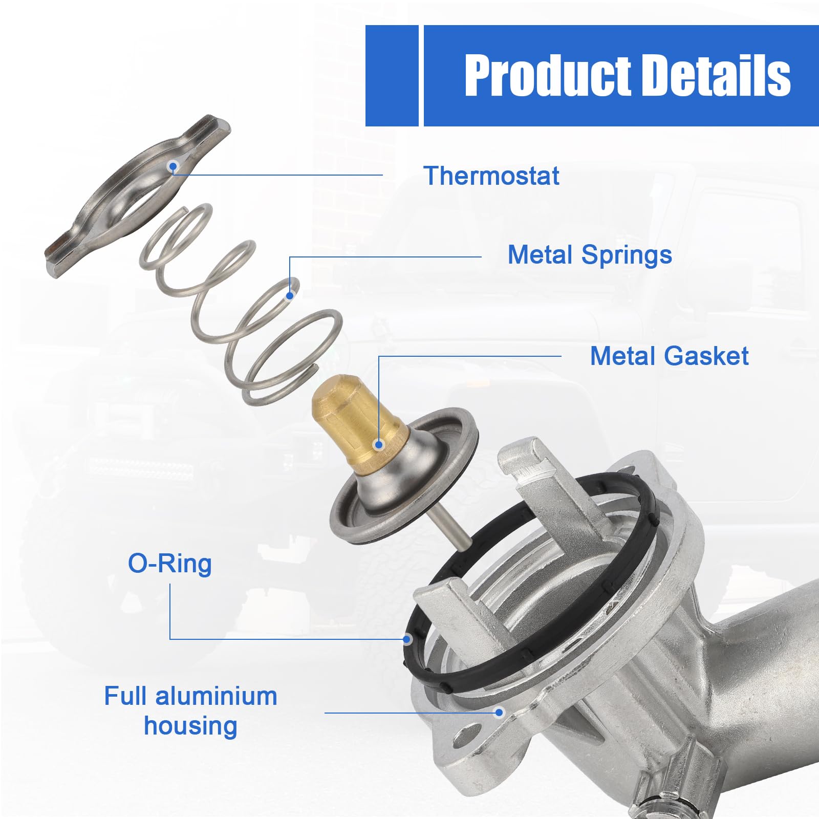 Upgrade Aluminum Thermostat & Housing Assembly for Jeep Grand Cherokee 2011-2015 Wrangler 2012-2017 Wrangler JK 2018, Dodge Dura