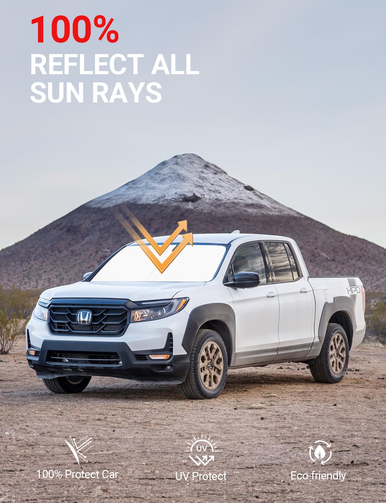 Proadsy 2025 Upgrade Windshield Sun Shade Custom Fit Honda Ridgeline 2017-2024 2025 4-Layer Foldable Front Sunshade Protector Su