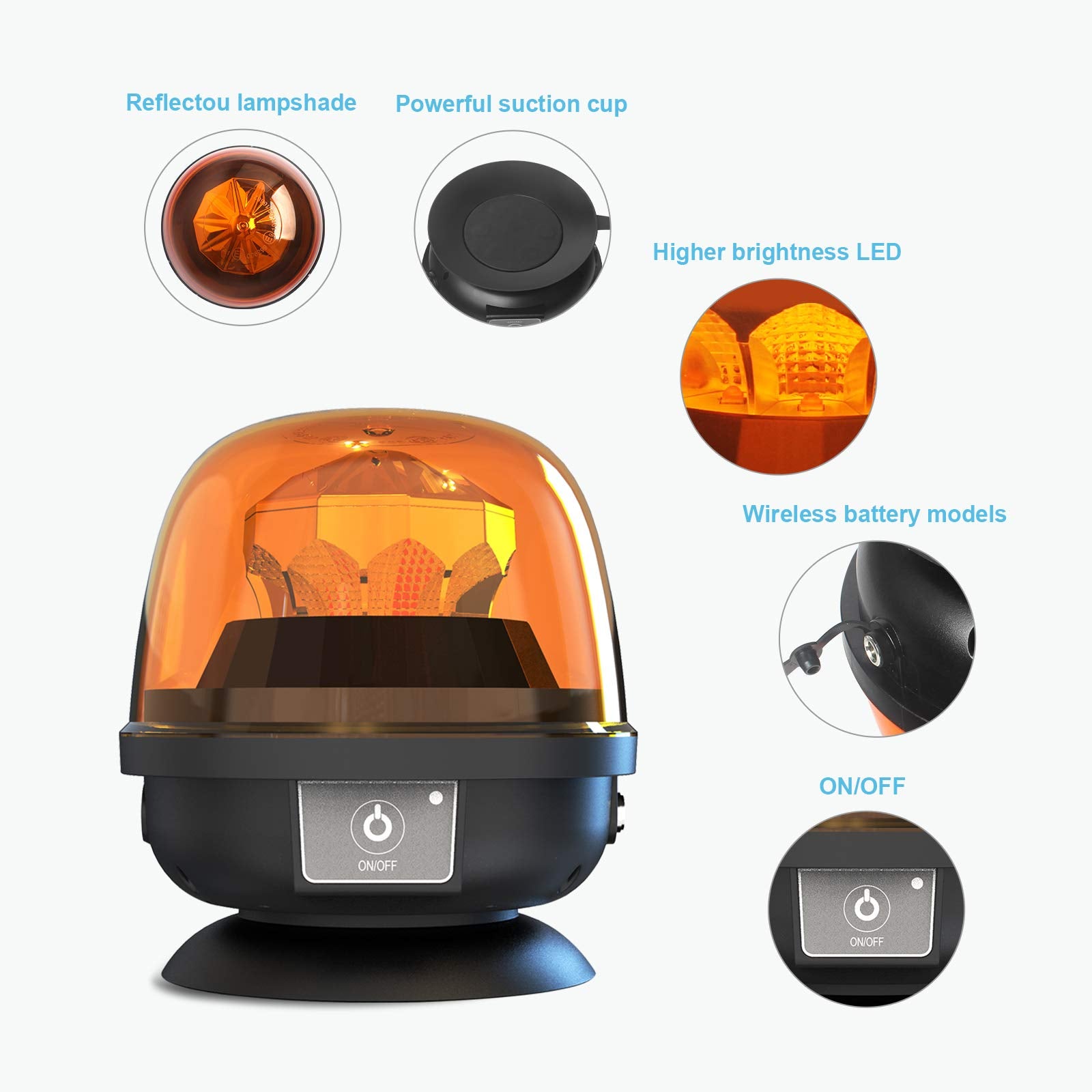 Agrieyes Magnetic Beacon Light Wireless, Class I Portable 12-24V Rotating Warning Lights, Rechargeable Amber Flashing Strobe Lig