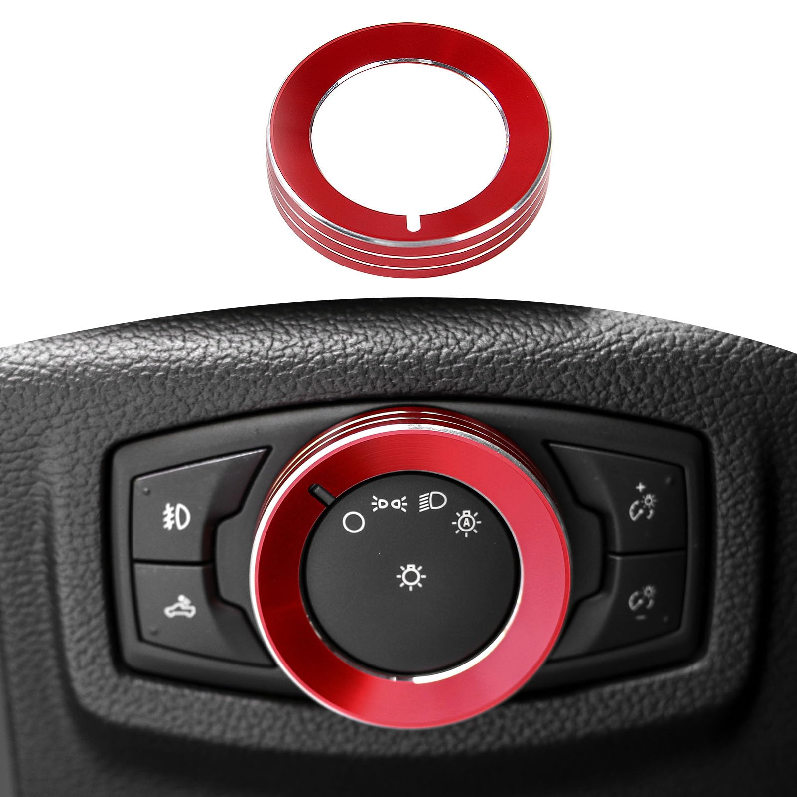 Rt-Tcz For F150 Headlight Switch Knob Ring Trim Cover For Ford F150 Mustang 2015-2020 Red Interior Accessories