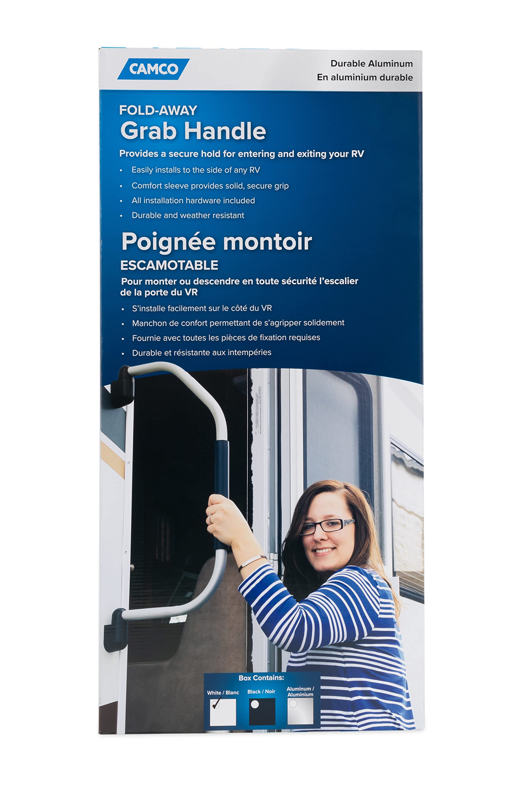 Camco 42176 White Fold-Away Grab Handle