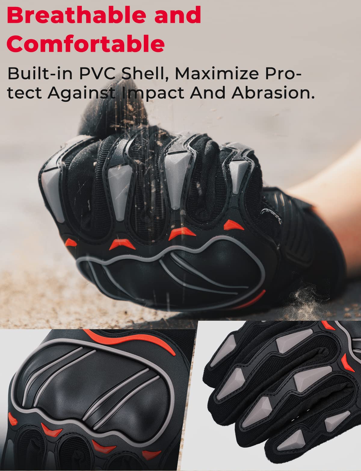 Kemimoto Tactical Gloves For Men, Touchscreen Motorcycle Gloves With Hard Protective Shields For Outdoor Sports On-Road/Off-Road