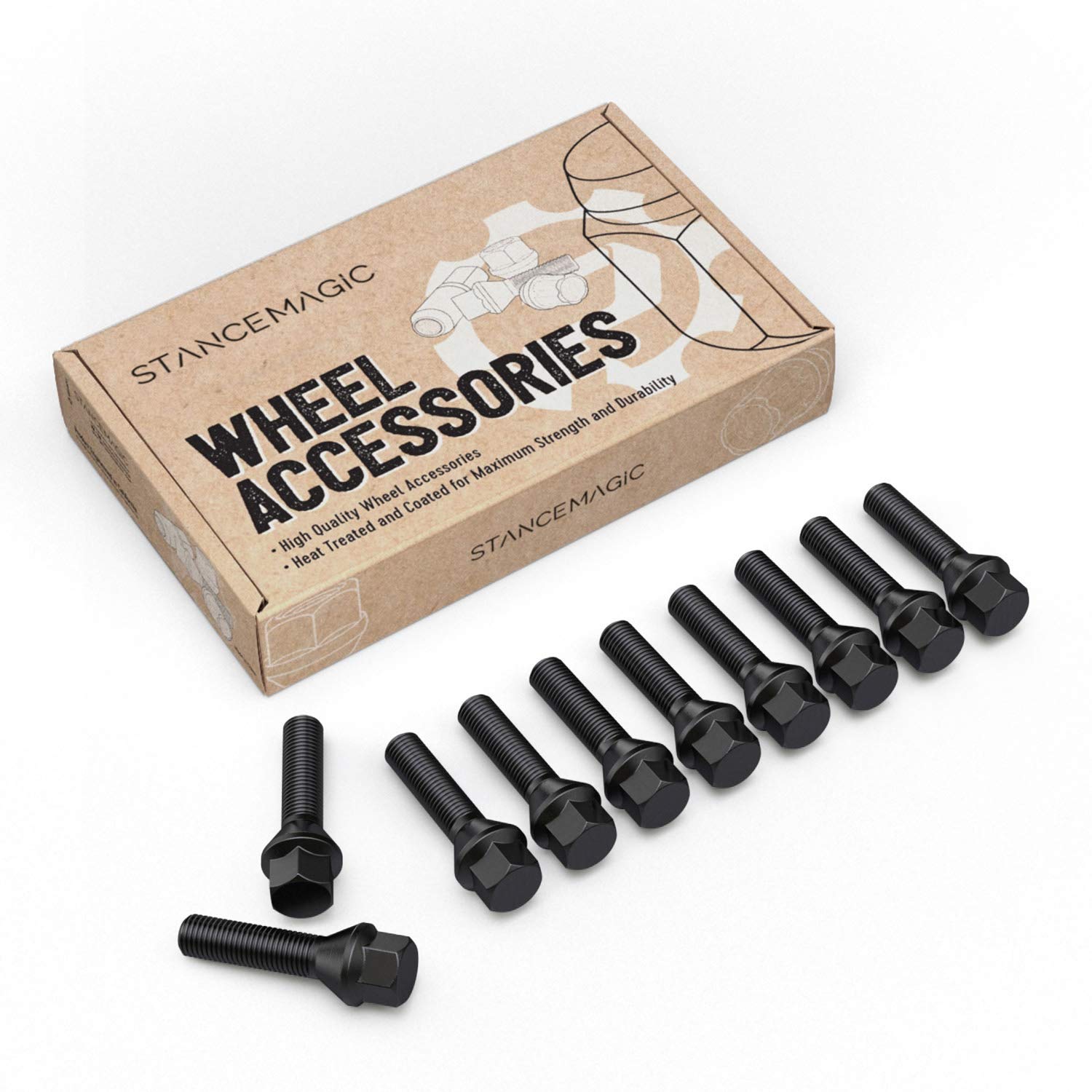 10Pcs Extended Lug Bolts - 12X1.5, 42Mm Shank (Not Oem Length), Cone Seat - Compatible With Bmw 128I 135I 318I 320I 325I 328I 335I M3 525I 528I 530I 535I M5 Z3 Z4 E36 E46 E60 E90 E92 E93 - Black