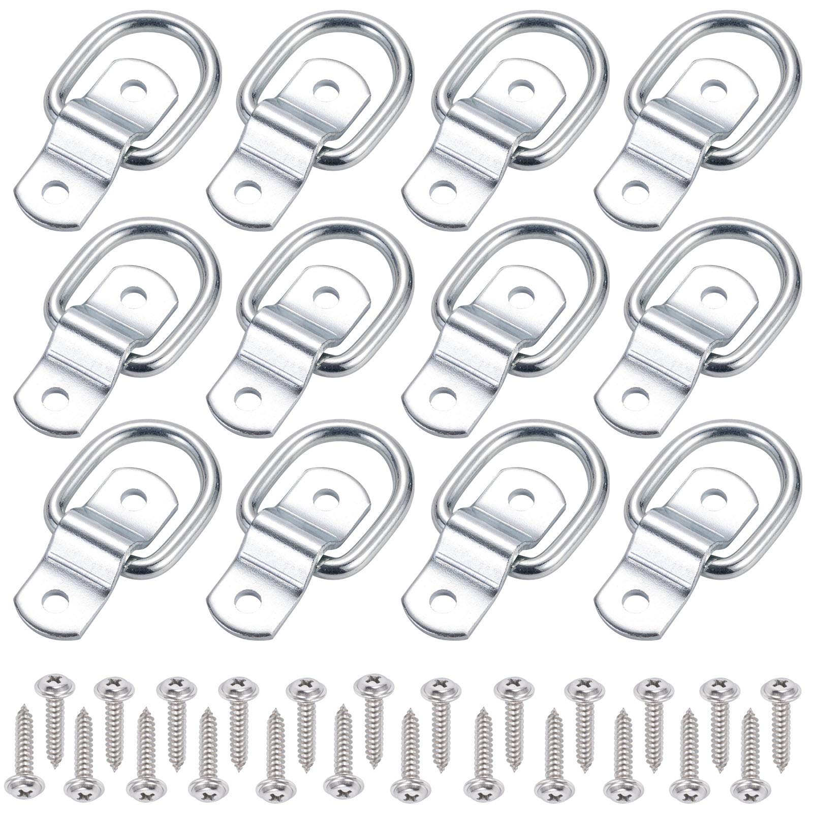 Czc Auto 12 Pack D Ring Tie Down Anchors 1/4 Heavy Duty Iron Trailer Tie Down Hooks For Truck, Trailer, Camper, Warehouse, Boat, Cargo Control & Surface Mount, With Screws