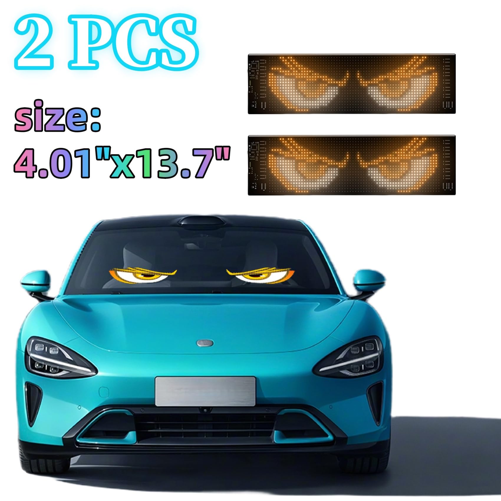 2PCS 4.01x13.7 Devil Eyes Light Sign for Cars, Led Eyes Animated for Car Truck Windshield, DIY Dynamic Programmable Led Wind