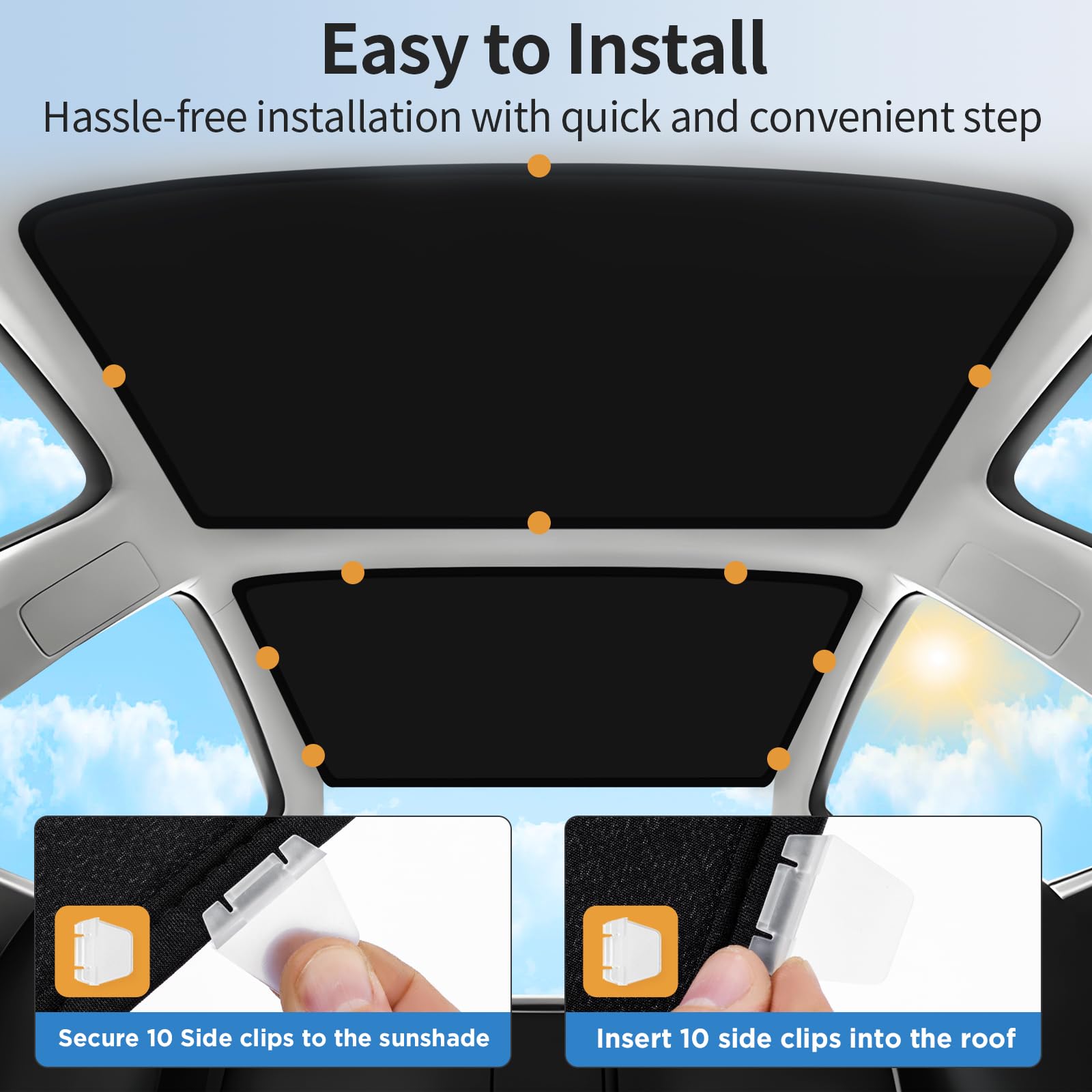 Tsldrv 2025 Upgrade Sunshade Roof For Tesla Model 3 Highland 2024 2025 [No-Gap/Sag-Free] Heat Insulation Glass Roof Sunshade Sun