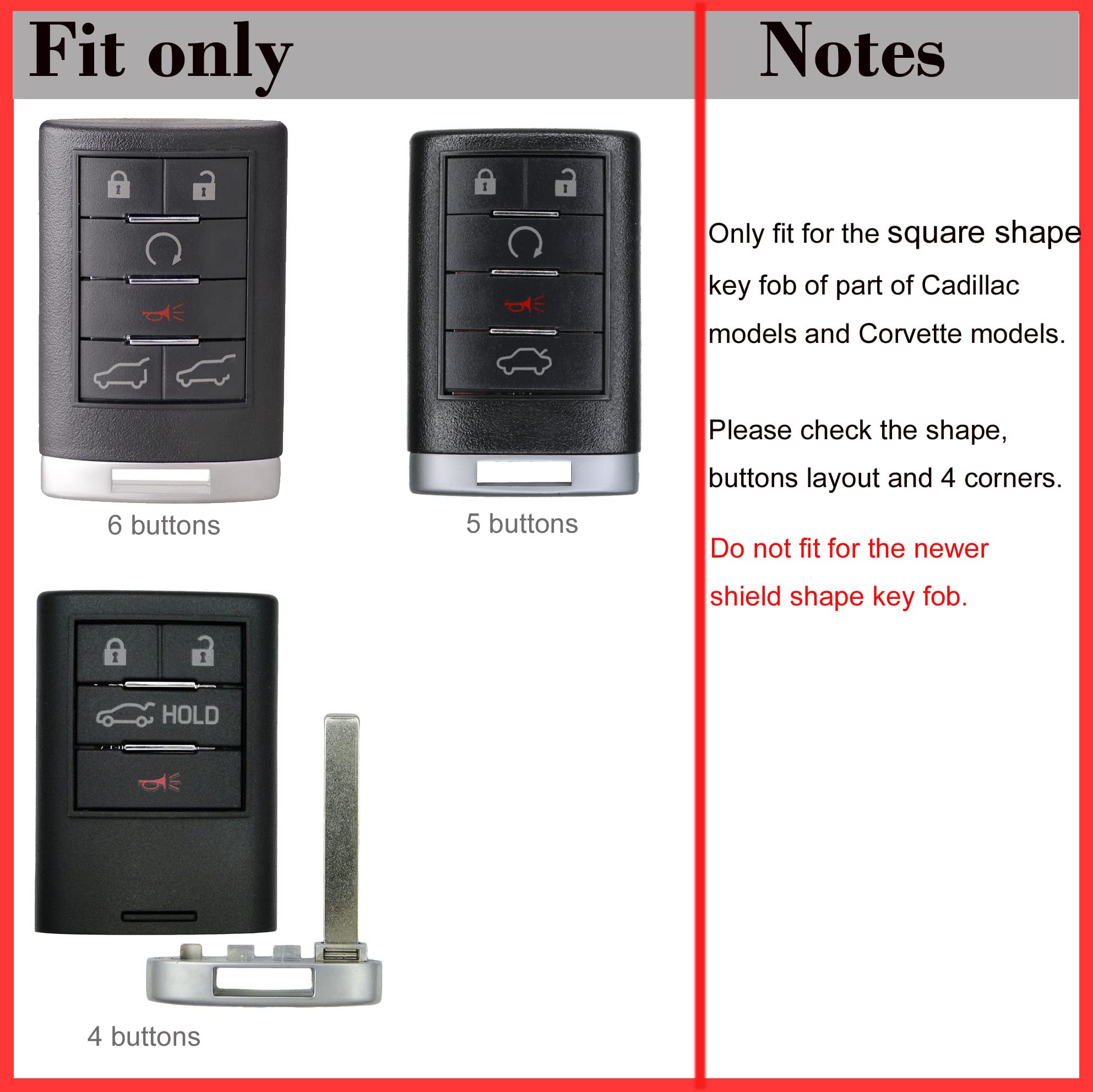 Smart Remote Key Fob Cover Case Shell compatible with Corvette C7 and Cadillac CTS ATS SRX STS DTS