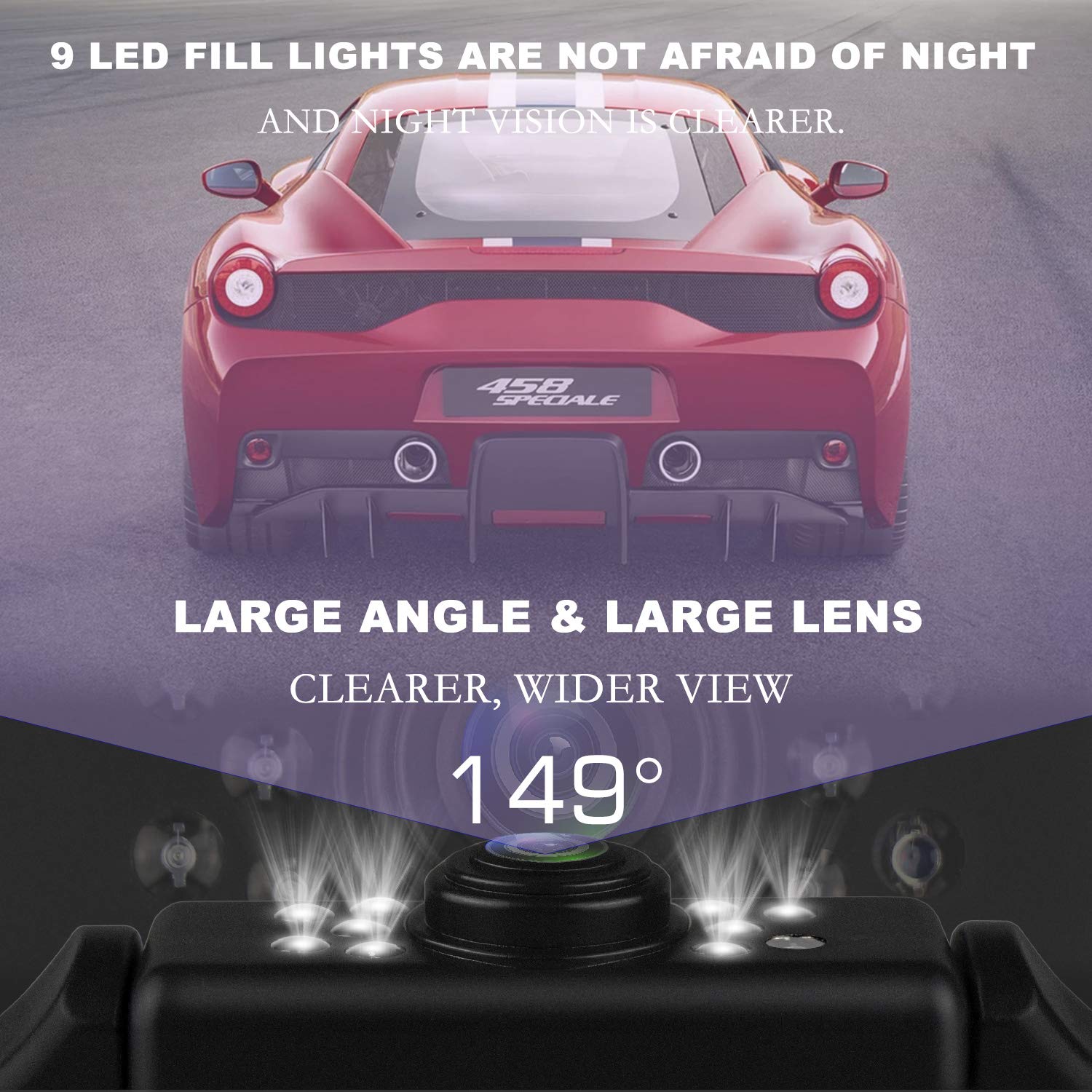 Jpp License Plate Backup Camera - Ip68 Waterproof, Wide Angle View, Night Vision Led - Universal Car Rear View Reversing Camera