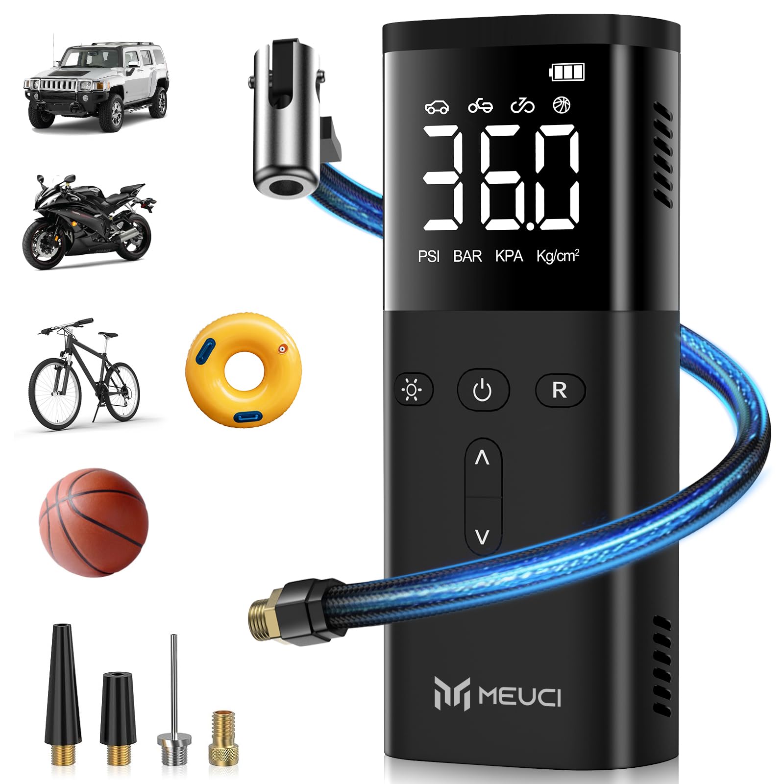 Tire Inflator Portable Air Compressor, 10000Mah Cordless Air Pump For Car Tires, 150Psi Electric Bike Tire Pump With Pressure Ga