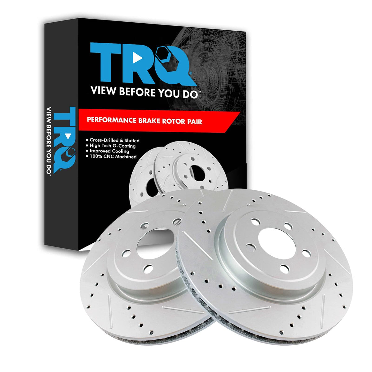 Trq Front Performance Brake Rotors Set Premium G-Coated Cross Drilled & Slotted Compatible With 2005-2021 Chrysler 300 2009-2022