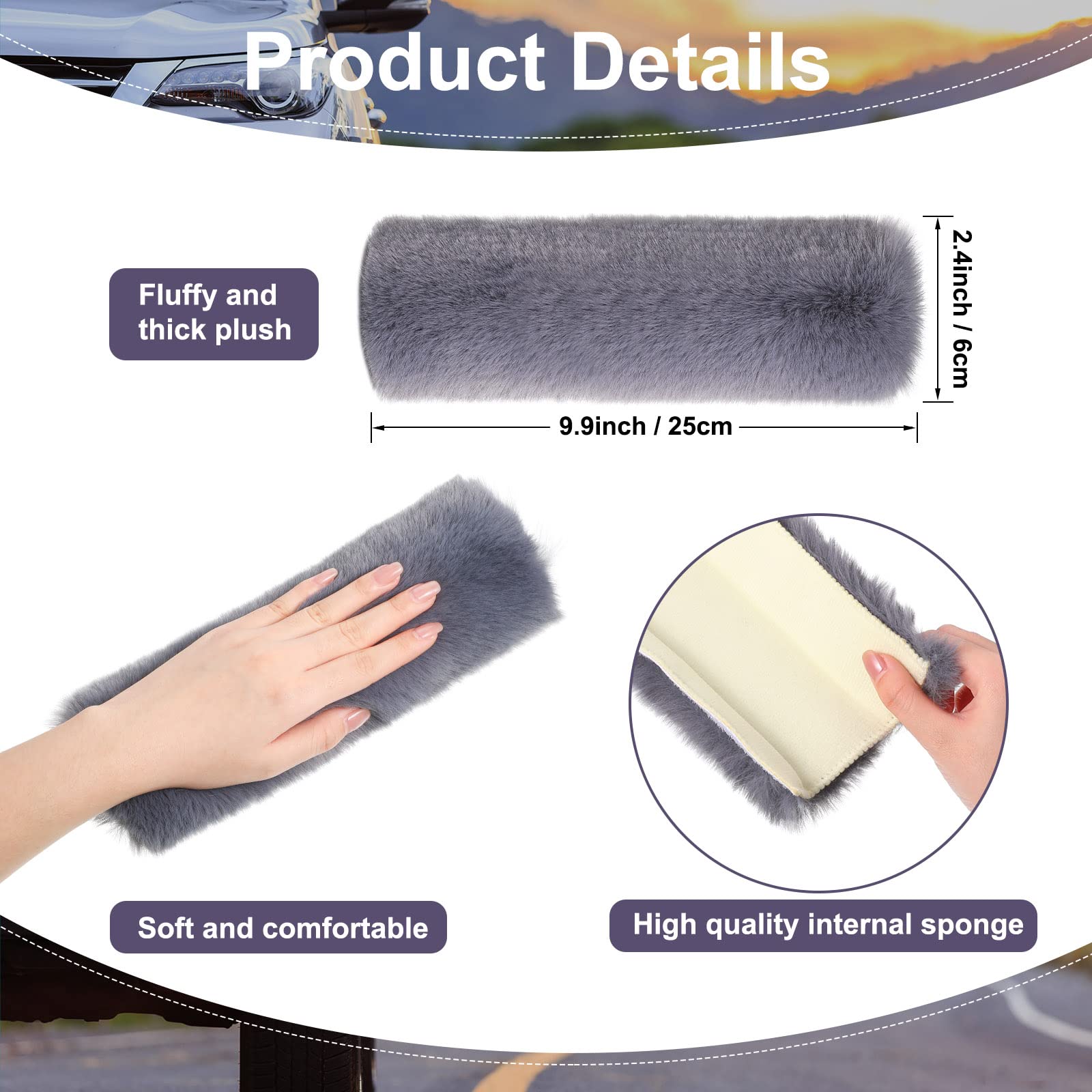 Boao 4 Pack Faux Sheepskin Car Seat Belt Pads Seatbelt Protector Soft Seat Belt Shoulder Strap Cover Comfort Harness Pad(Dark Gr