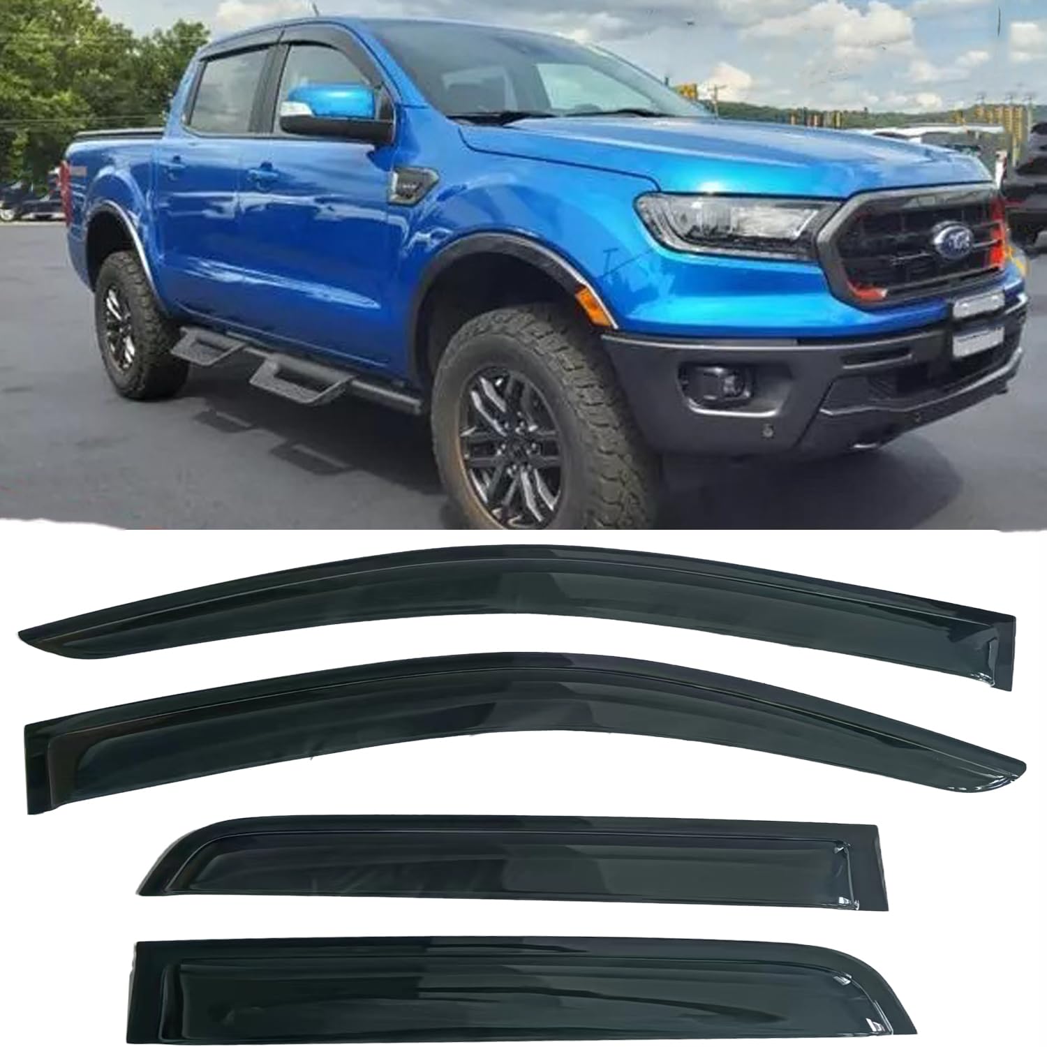 Smoke Tinted Side Car Window Visors Vent Deflectors Sun Shade Rian Guard For Ford Ranger 2019 2020 2021 2023 2024