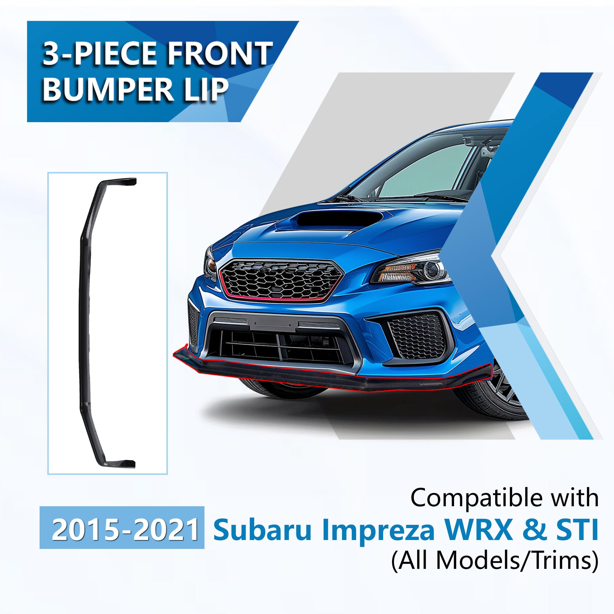 ECOTRIC Front Bumper Lip Spoiler Compatible with 2015-2021 Subaru Impreza WRX & STI Lower Splitter Finisher Under Chin Spoiler -