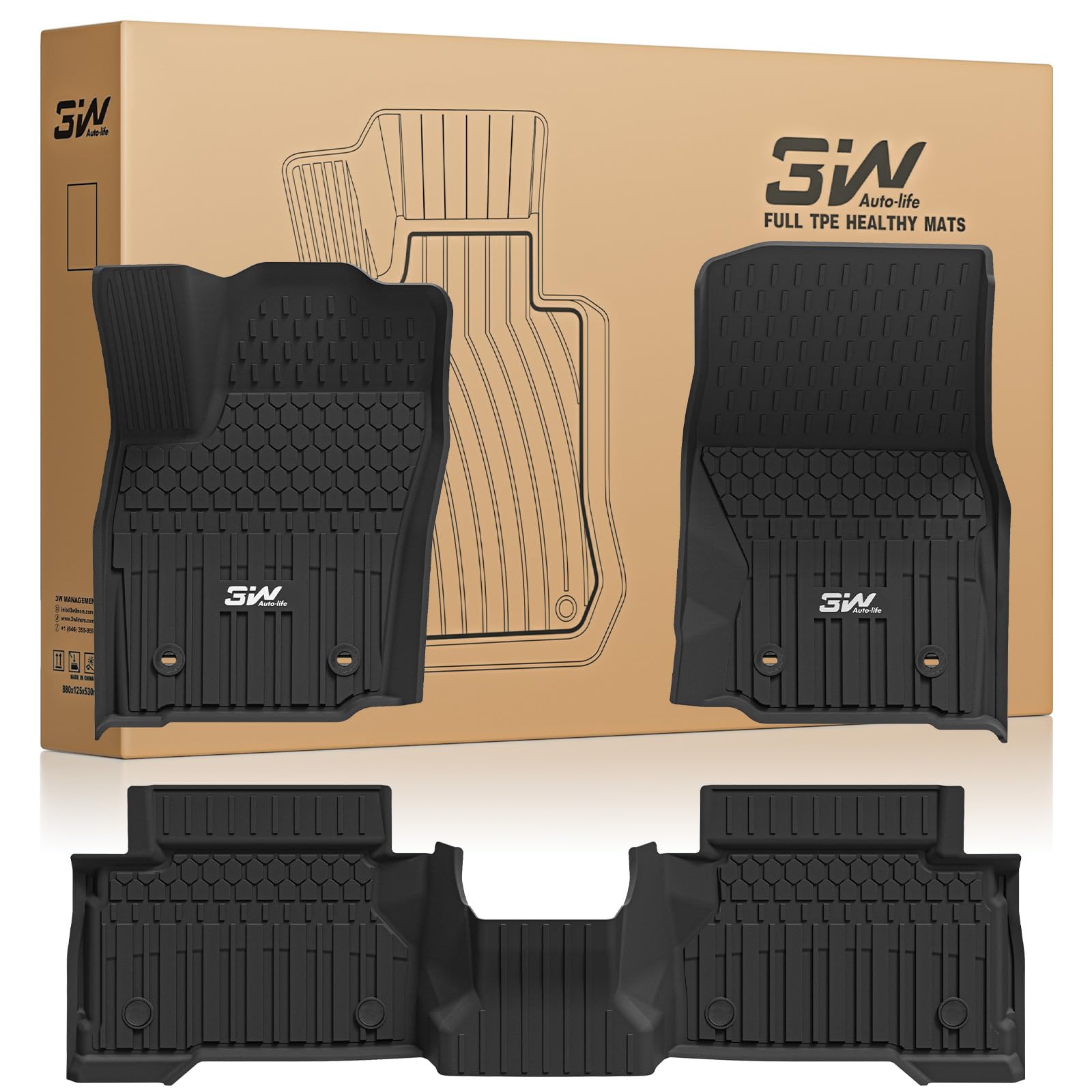 3W Floor Mats Fit For Toyota Tacoma Hybrid 2024-2025, Tpe All Weather Custom Fit Floor Liner For Tacoma Accessories 1St And 2Nd