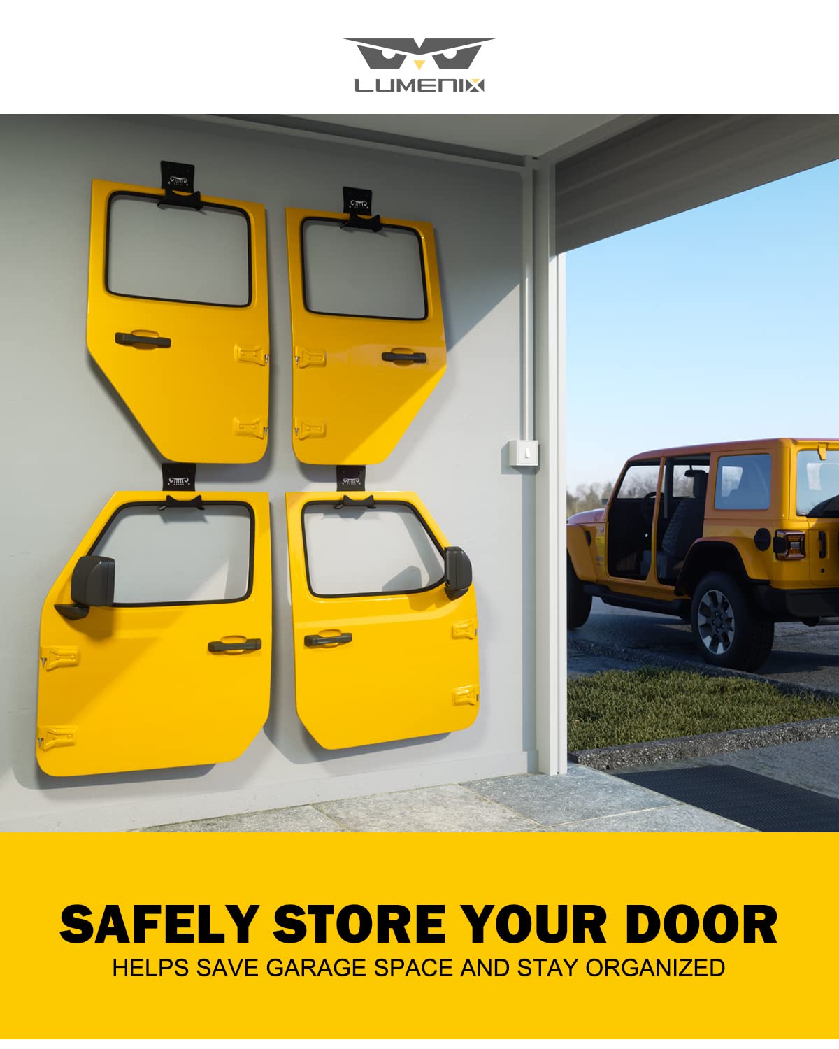 Lumenix Heavy Duty Door Storage Hangers Bracket, Wall-Mount Doors Holder Rack Compatible With 1956-2024 Jeep Wrangler Cj Yj Tj Jk Jku Jl Jlu Lj Jt(4 Pcs, Animal Pattern)