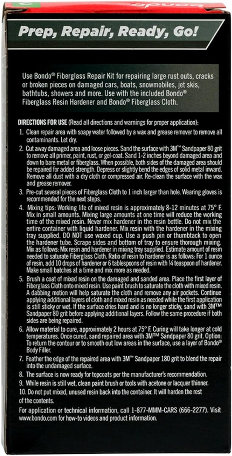 3M Bondo Fiberglass Resin Repair Kit, 00420, 0.45 Pint (Pack Of 2)