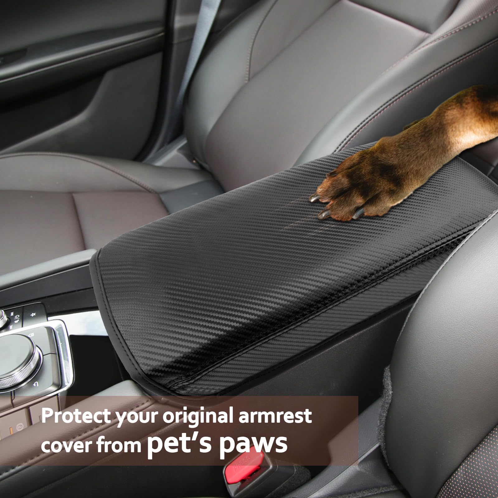 Sktu For 2019 2020 2021 2022 2023 2024 Mazda 3 Mazda3 Center Console Cover 2023 2024 Mazda3 Armrest Pad 2024 Mazda3 Bp Seat Box Cover Automotive Car Center Console Soft Cushion (Carbon Fiber)