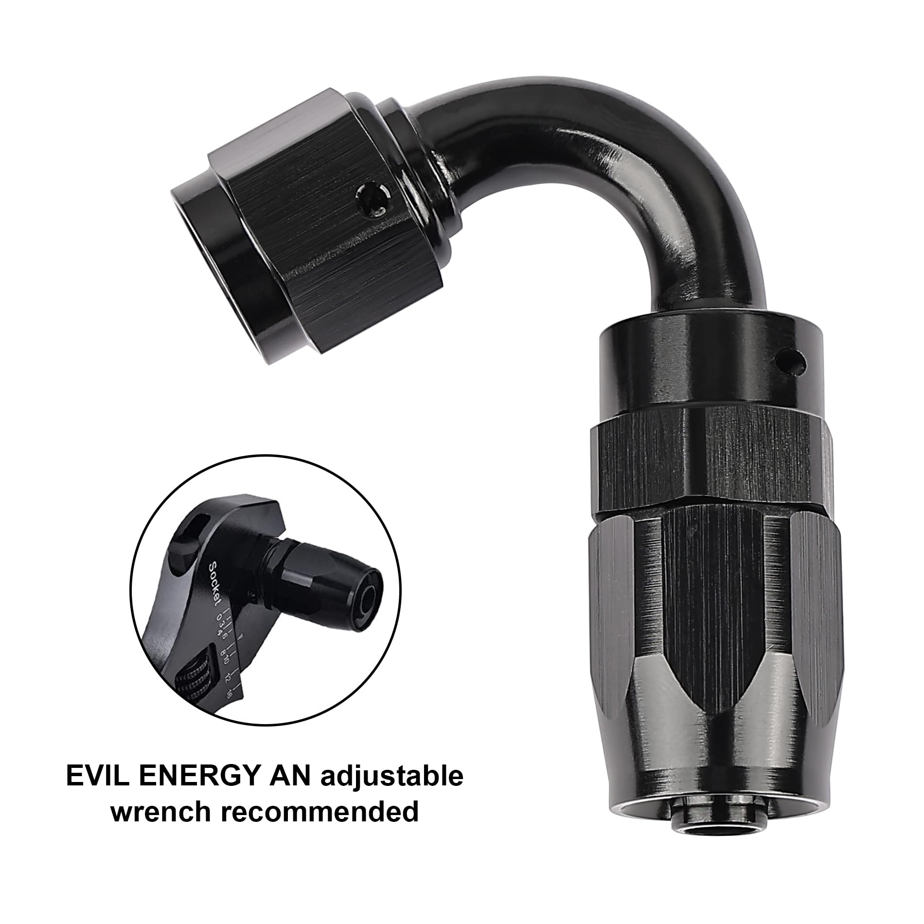 EVIL ENERGY 4AN Hose End Fitting 120 Degree Swivel for CPE Braided Fuel Hose Black