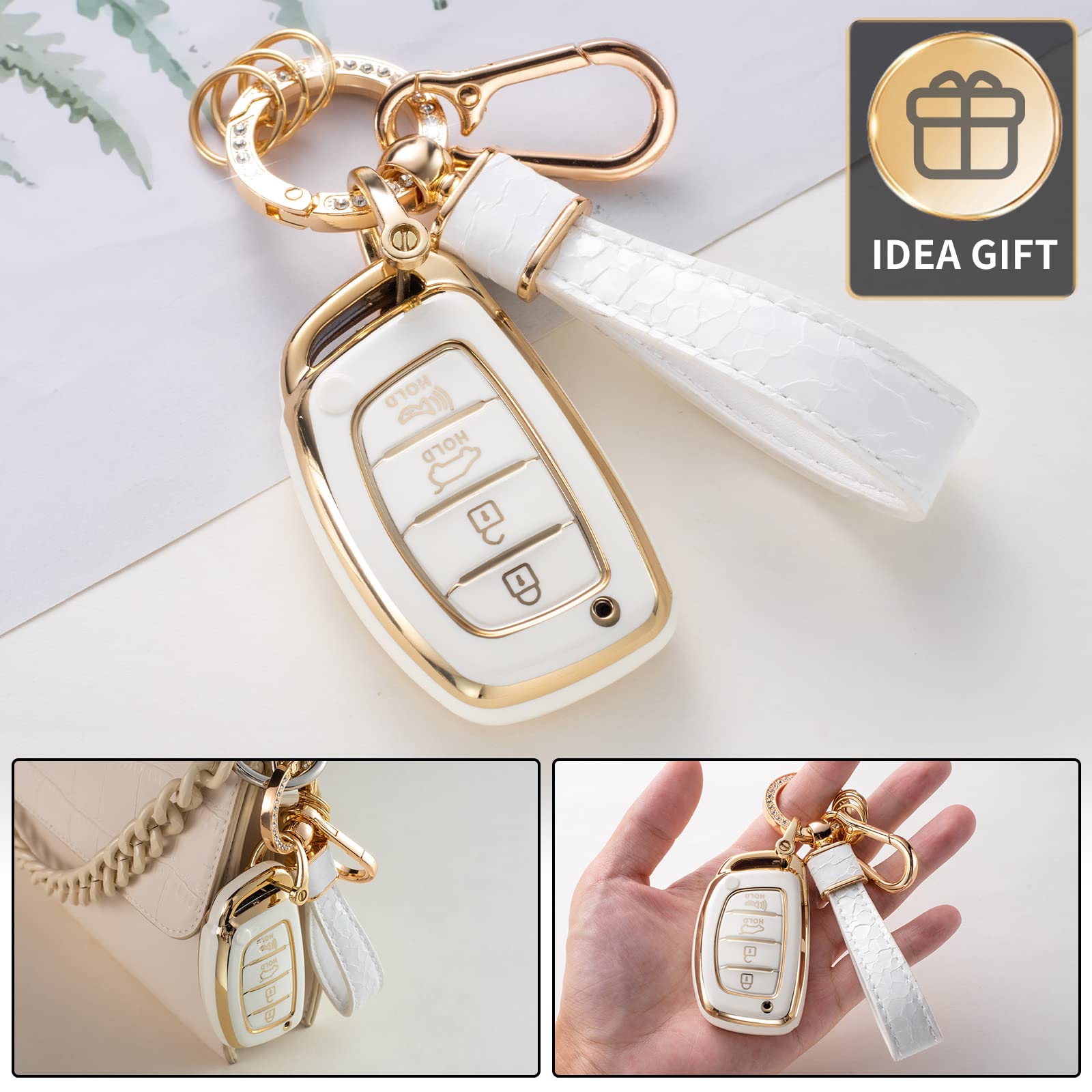 Cacarlike For Hyundai Key Fob Cover With Hyundai Keychain, Car Key Fob Case Compatible With Hyundai Elantra Gt Ioniq Sonata Tucs