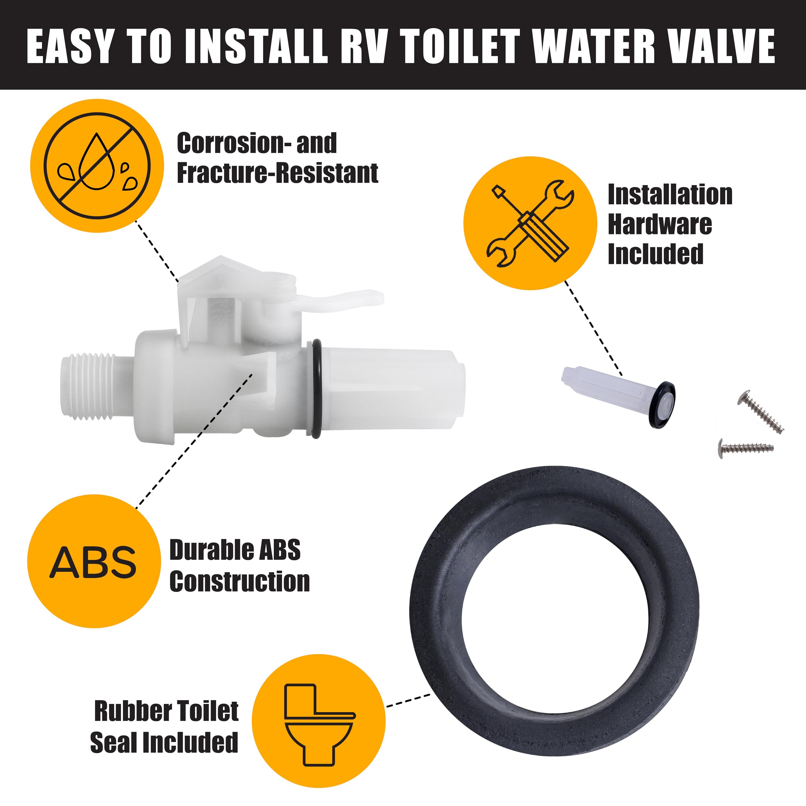 Halotronics 13168 Leak-Resistant RV Toilet Water Valve Kit for Thetford Aqua Magic IV - High-Performance, Natural Color