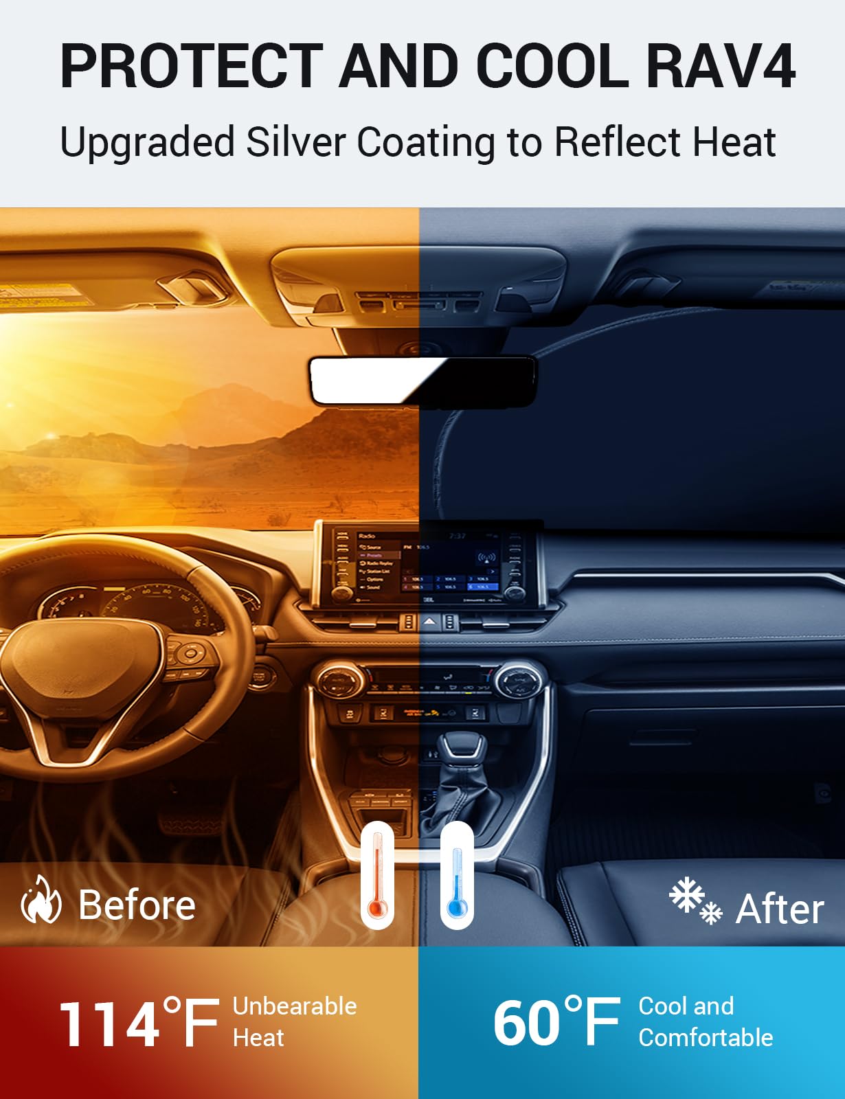 Proadsy Silver Foldable Windshield Sun Shade for 2019-2025 Toyota RAV4 SUV - Custom Fit Sunshade Protector Accessories