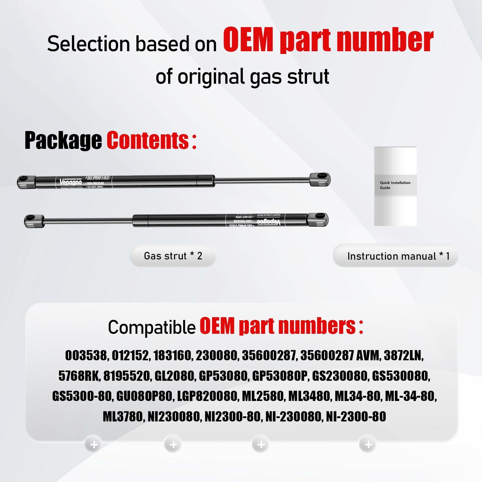 Vepagoo Gas Struts 20 Inch 80lbs/356N Shocks Spring Lift Support for RV Bed Camper The Door Tonneau Cover Mattress Travel Traile