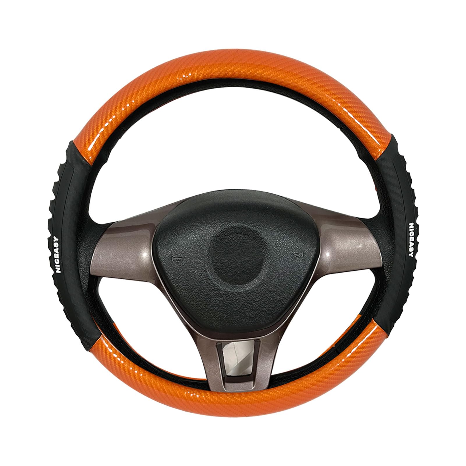 NICEASY Sport Style Orange Leather Steering Wheel Cover, Black Sport Grip Steering Wheel Accessory,Universal Fit 14.5-15.25 inch