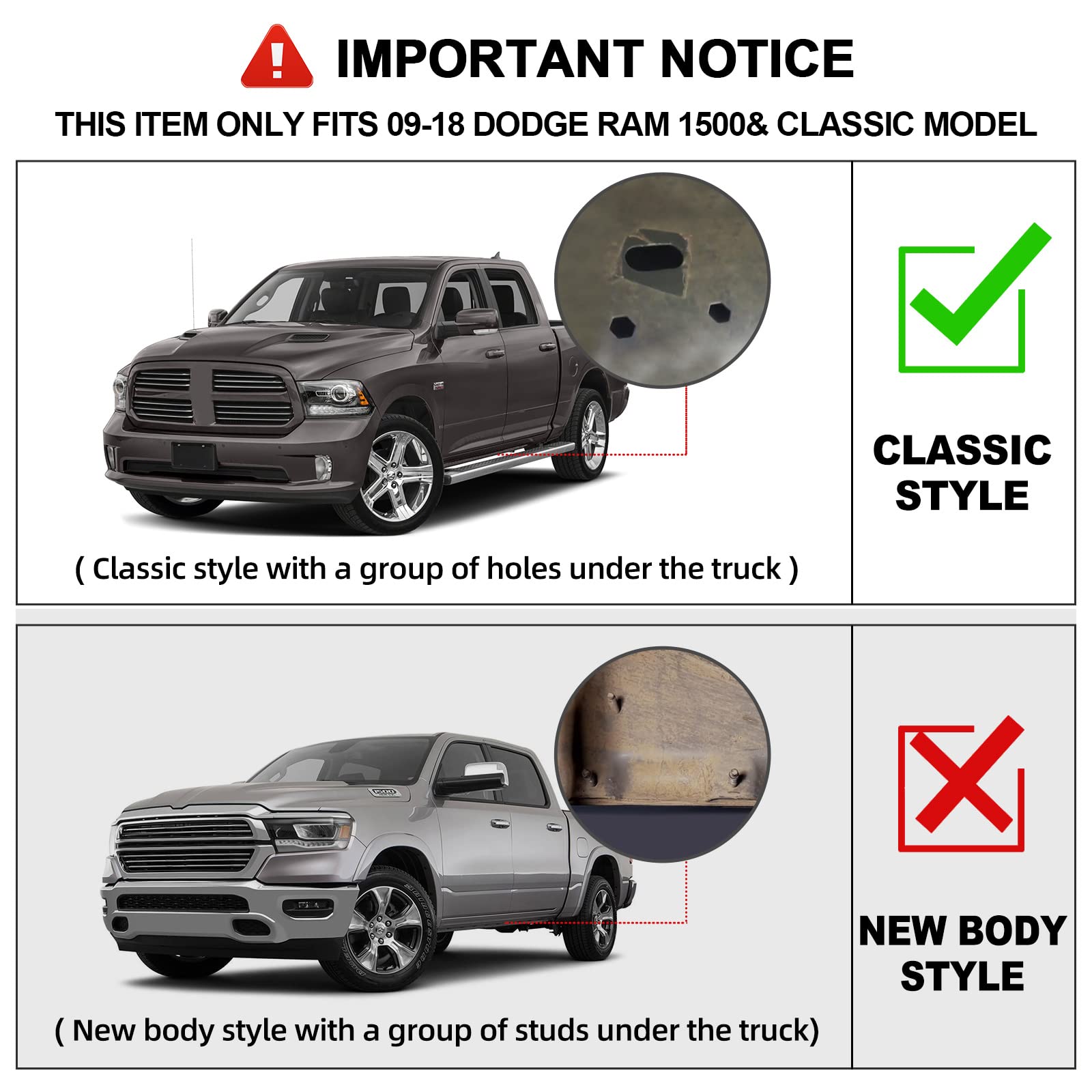 SMANOW Running Boards - 3 Inch Step Bars, Dual-Stage Textured Black Powder, Compatible with 2002-2008 Dodge Ram 1500 & 2003-2009 Ram