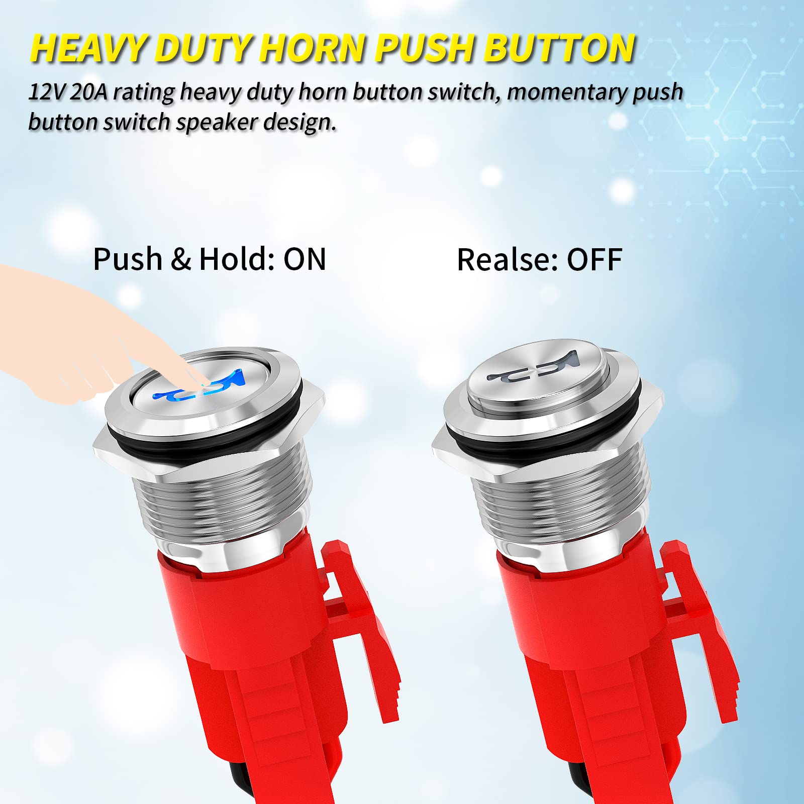 Joinfworld Horn Button 12V 20A Heavy Duty 16Mm Metal Horn Switch Speaker Blue Led Illumianted Stainless Steel Momentary Push Button Switch For Marine Boat Auto Air Train