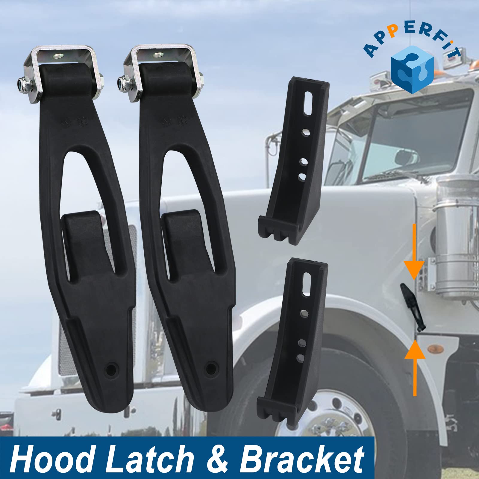Hood Latch Strap With Catch Bracket Kit 2 Pack Compatible With Kenworth T300 T600 T800 W900, Peterbilt 357 367 377 378 379 388 3
