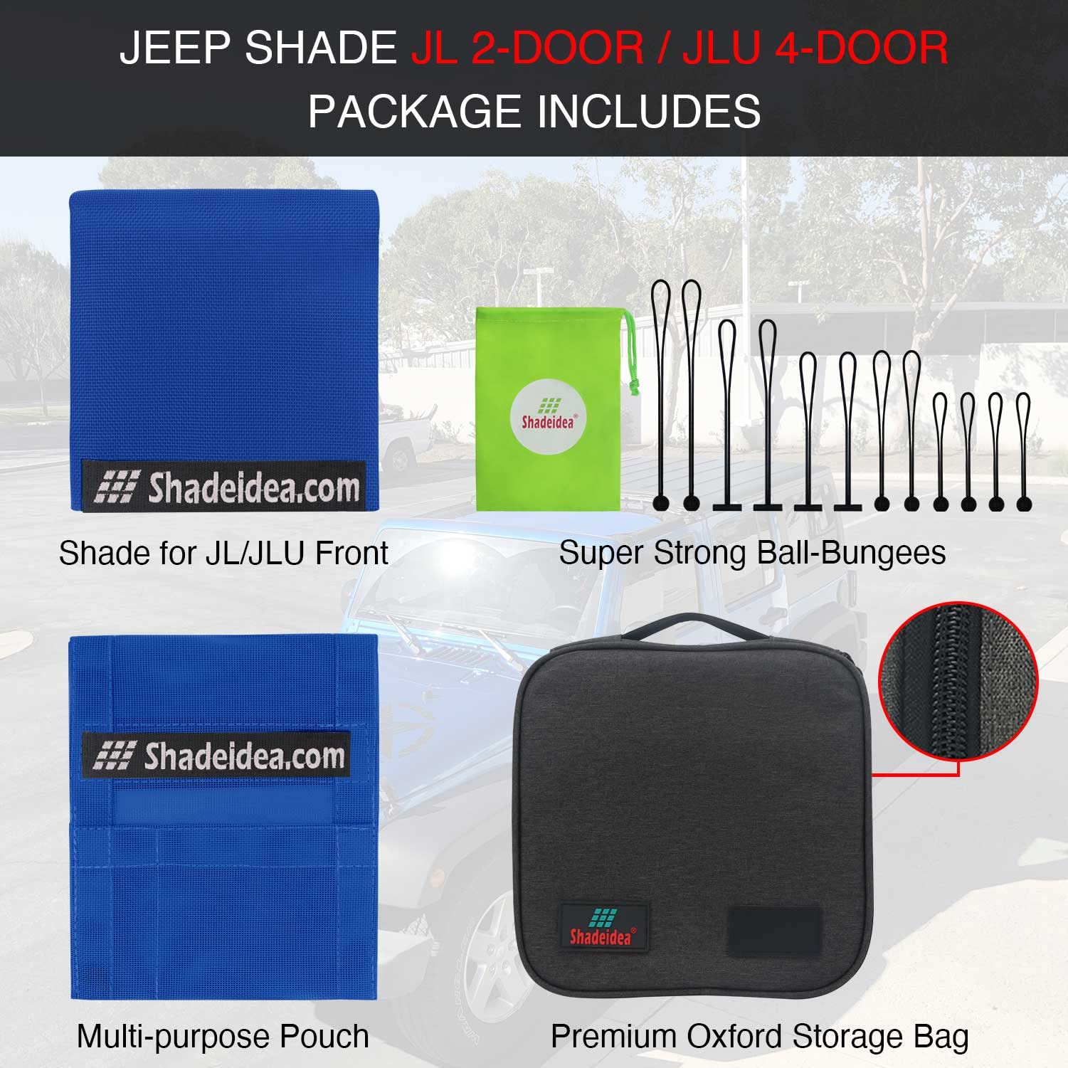 Shadeidea Sun Shade Top For Jeep Wrangler Jl (2018-2023) Unlimited 2 Door And 4 Door Front-Blue Mesh Screen Sunshade Jlu Sahara