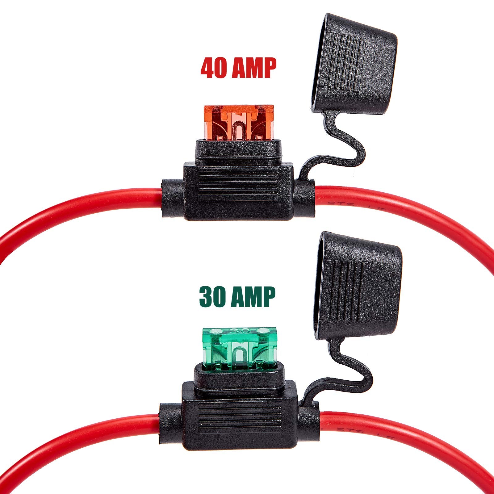 Febrytold 10 Gauge Inline Fuse Holder - 2 Pack Fuse Holder Waterproof Pigtail Fuse Relay With 2 Pack 30Amp Blade Fuse & 2 Pack 40Amp Blade Fuse For Car Truck Boat Motorcycle