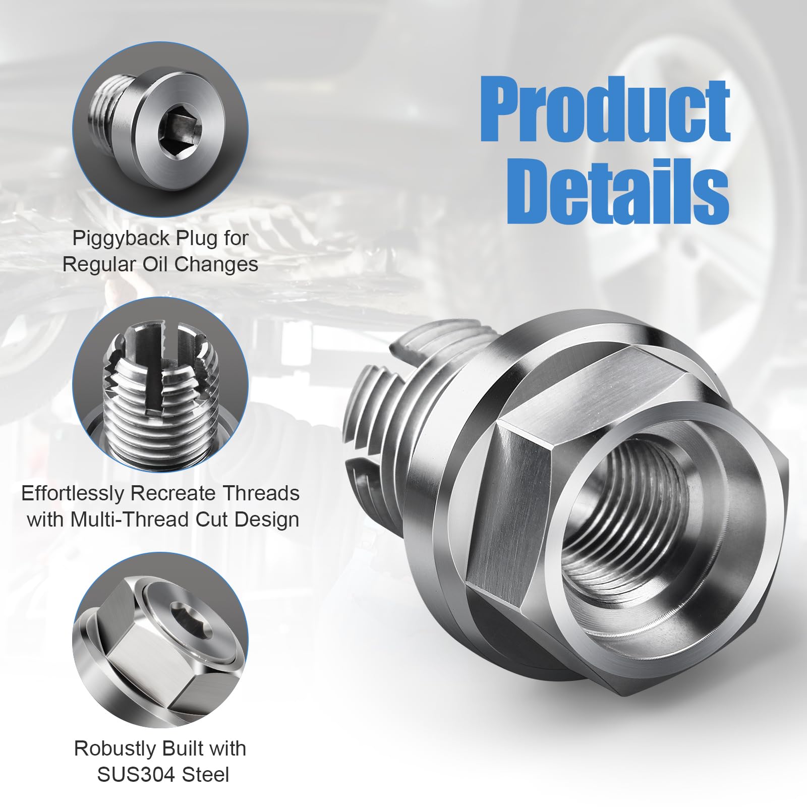 OxyGenie M14.1-1.5 x 15mm Stainless Steel Oversize Piggyback Oil Drain Plug & Thread Repair Kit