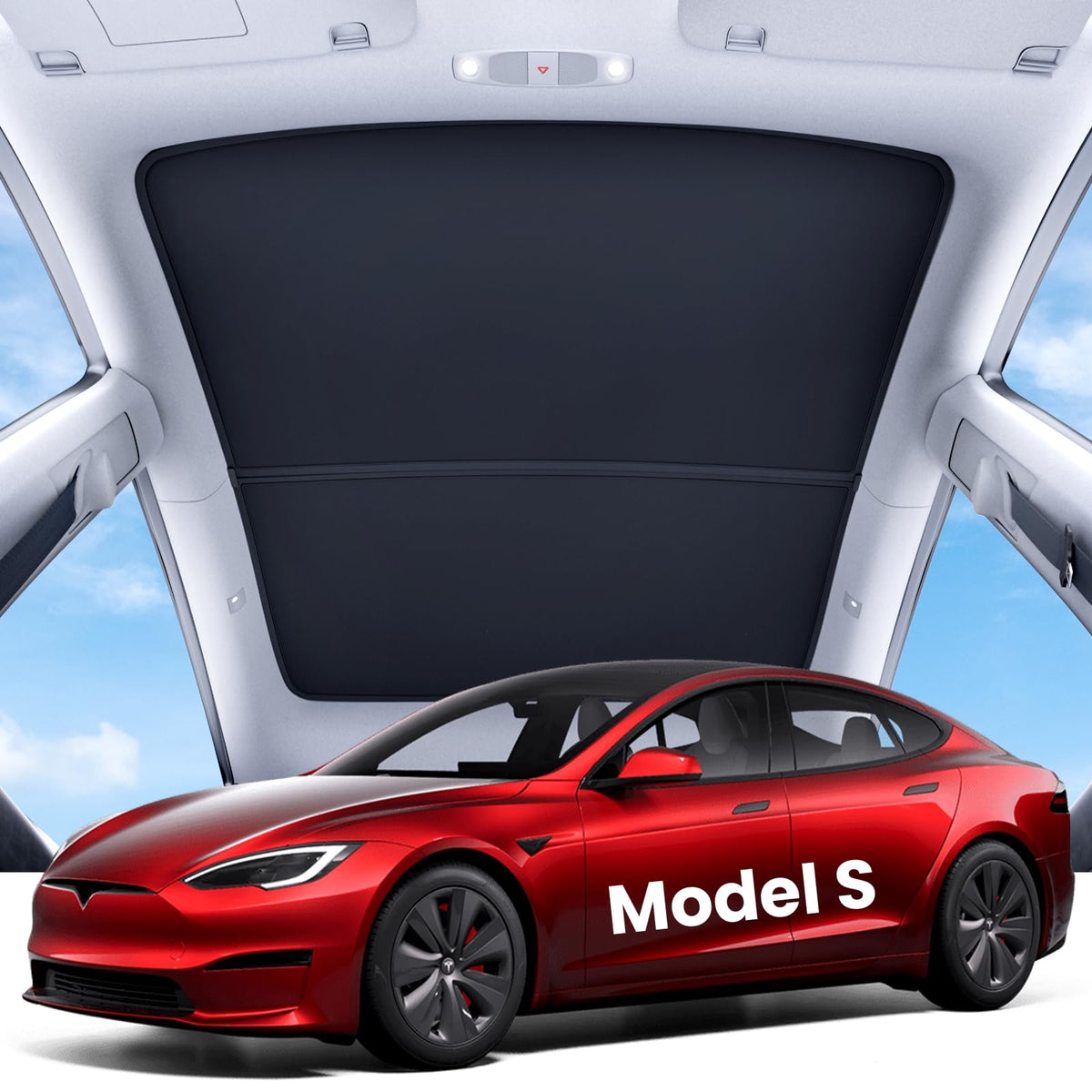 Reevaa 2025 Upgrade Tesla Model S Sunshade Roof [No Gaps, No-Sagging] Tesla S Accessories Heat Insulation Foldable Glass Sunroof