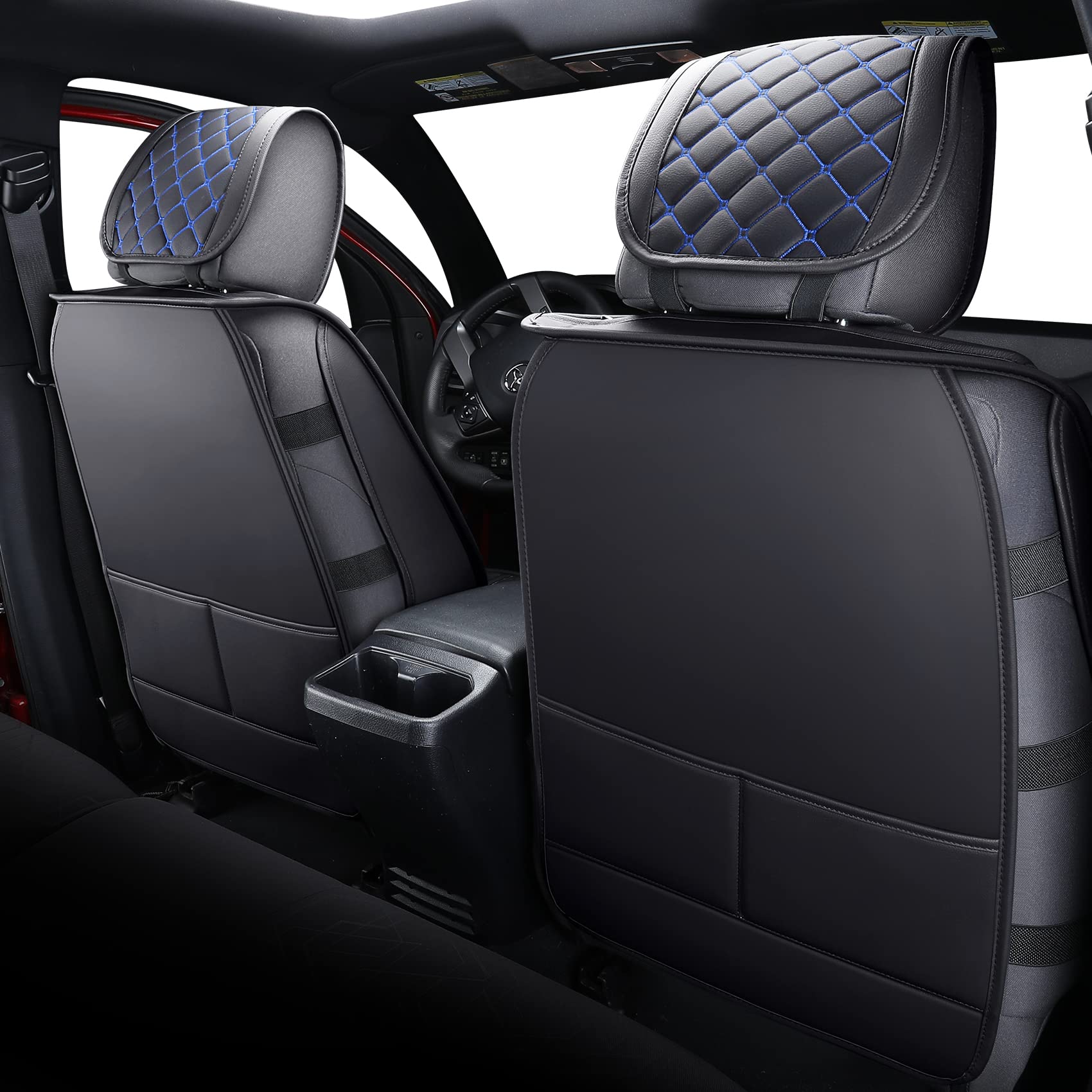 Tomatoman Tacoma Seat Covers Customized For 2005-2023 Nightshade Extended Sr V6 Pickup Truck, Waterproof Faux Leather Cushions(Full Set, Black-Blue)