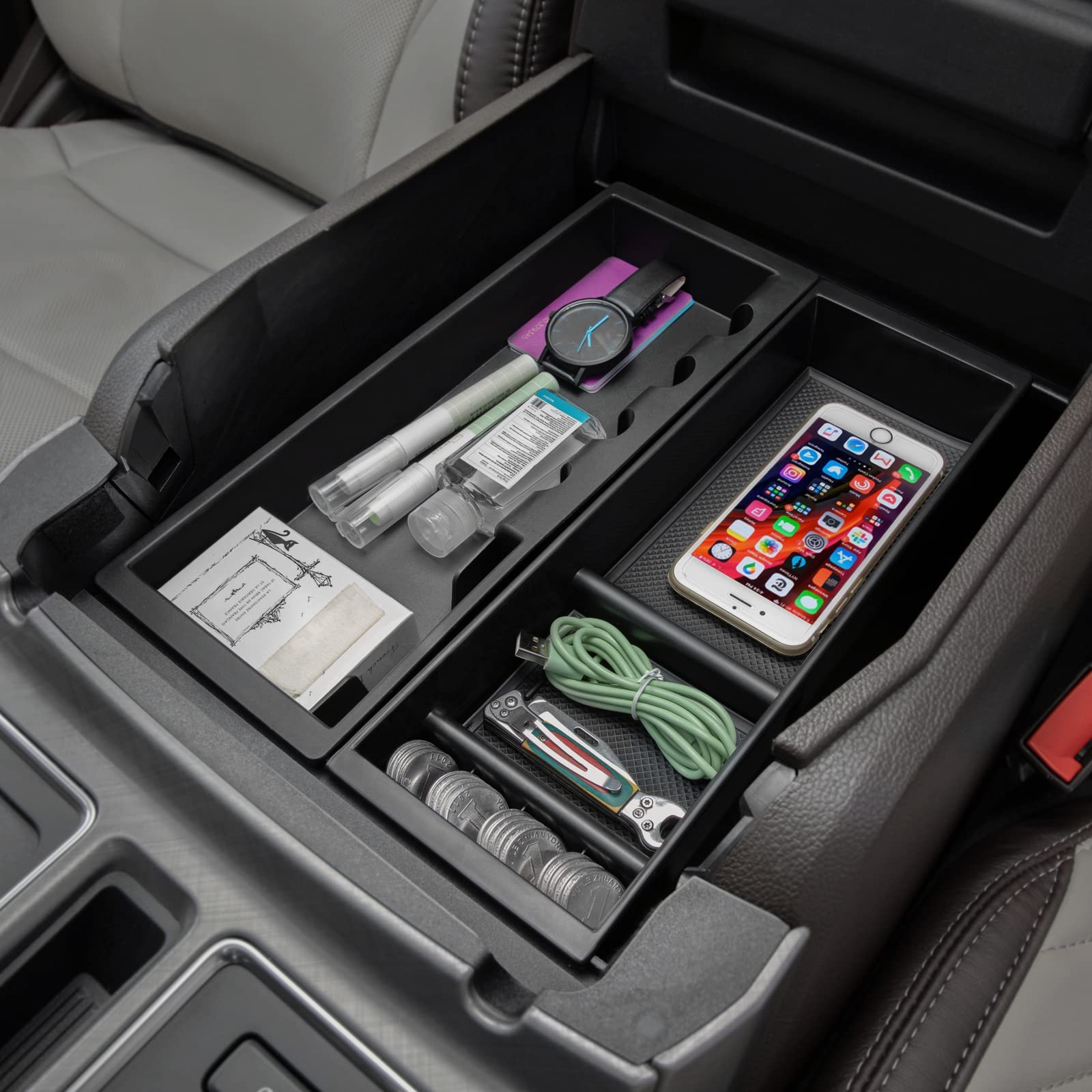 Pimcar Center Console Organizer For Ford F150 2021-2025, F150 Lightning 2022-2025 Armrest Storage Tray Accessories Abs Plastic (