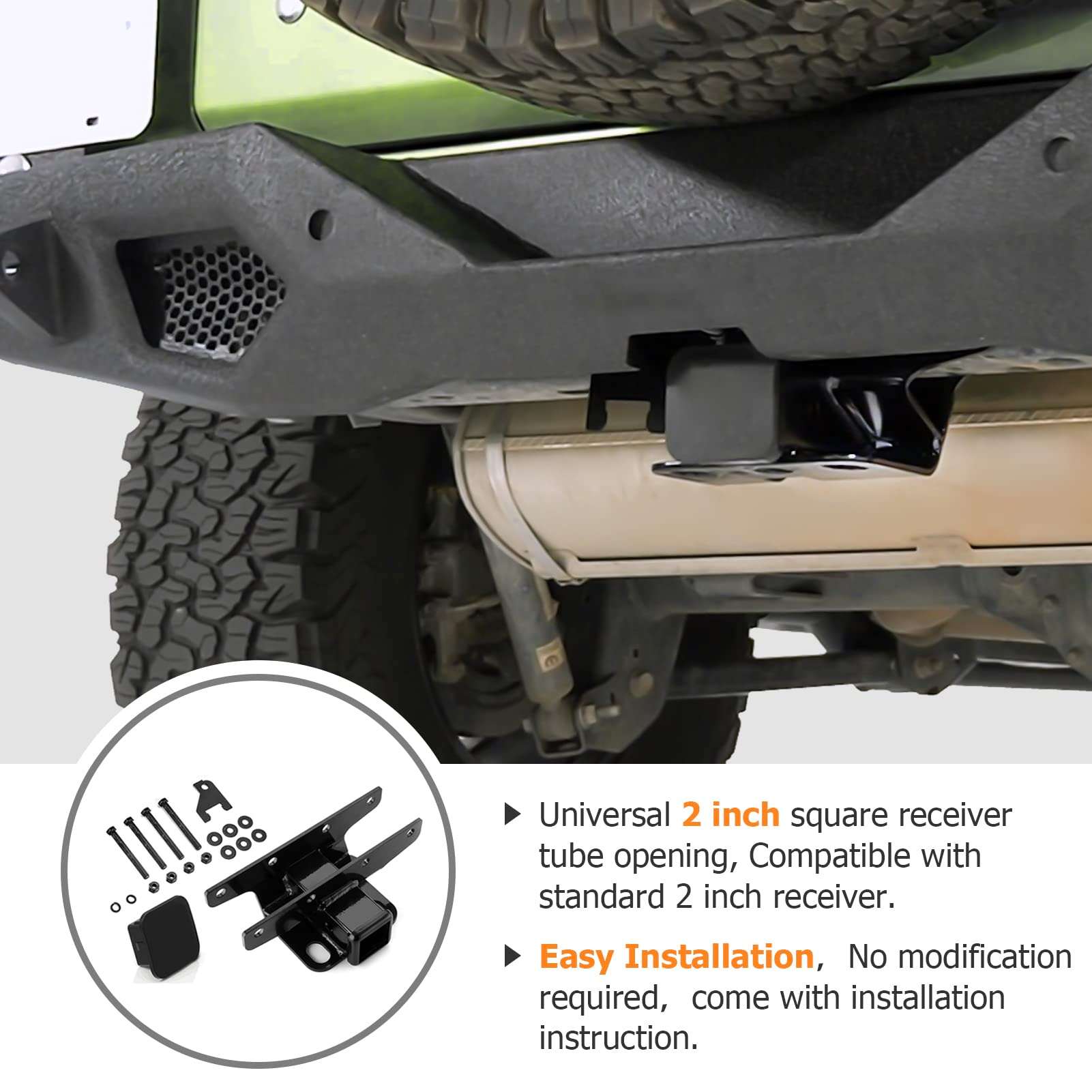 WeiSen 2'' Rear Trailer Hitch Receiver Class 3 Towing Hitch & 4-Pin Trailer Wiring Harness Compatible with Jeep Wrangler JL/JLU