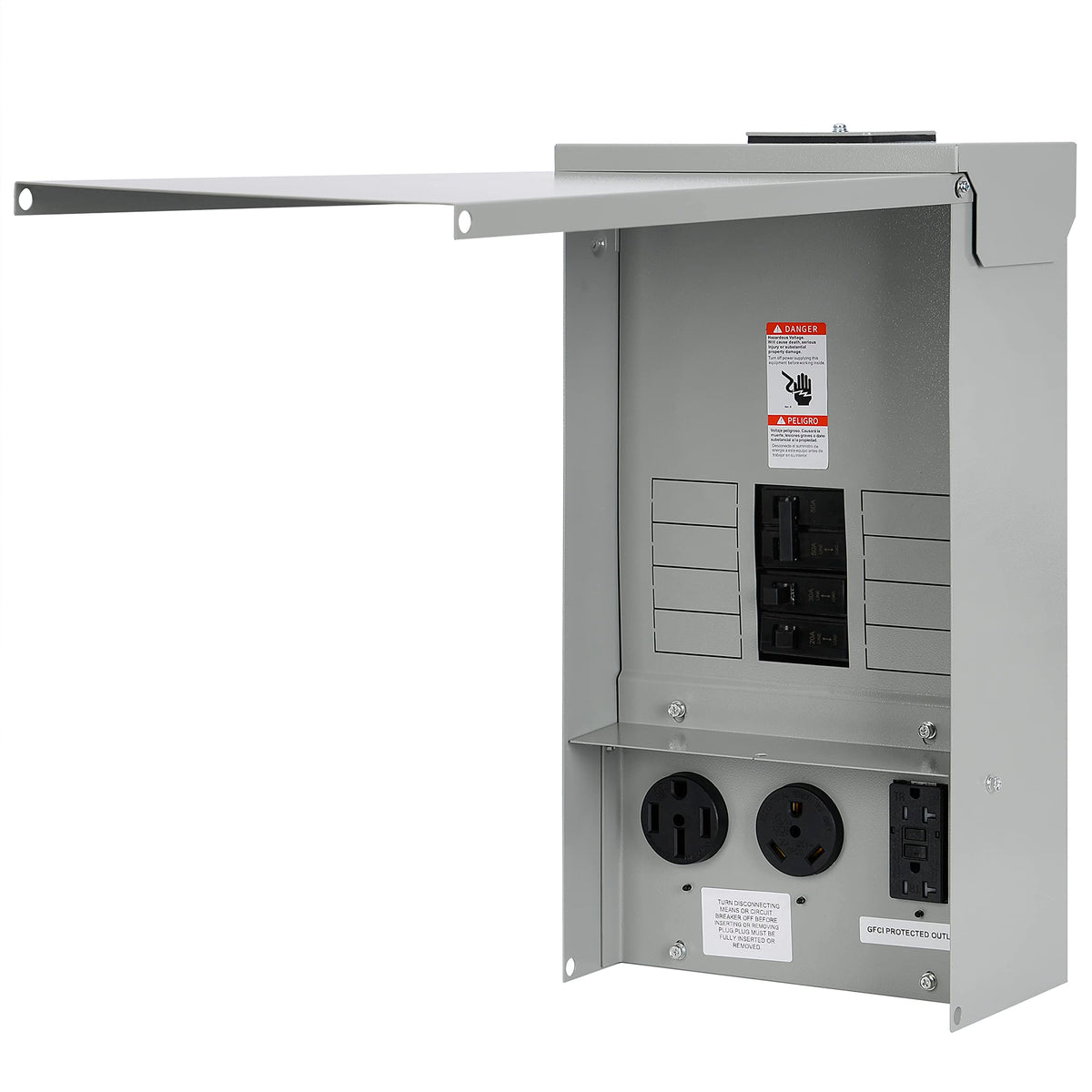 Temporary Power Outlet Panel With 20, 30, And 50-Amp Receptacle Installed,Rv Electrical Outlet Panel With Breaker(50 Amp+30 Amp+Gfci 20 Amp)