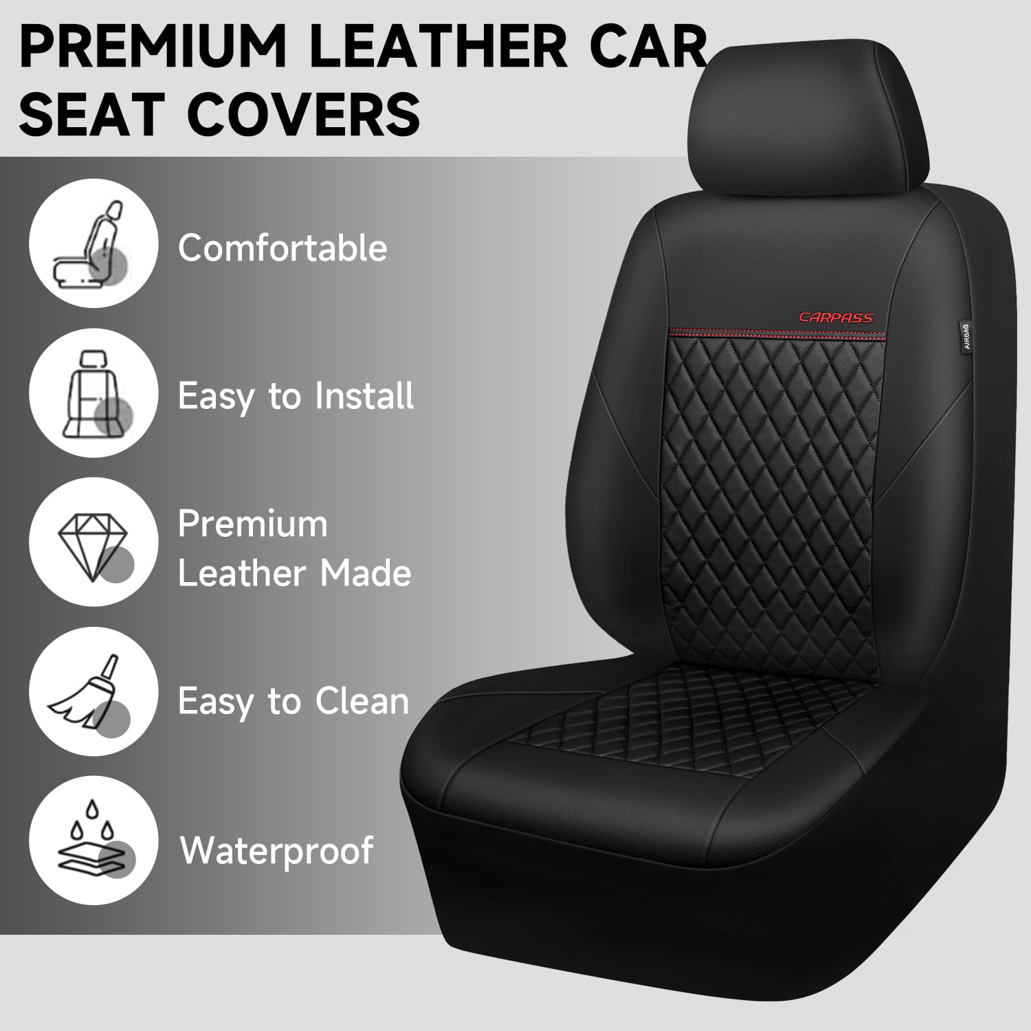 Car Pass Faux Leather Car Seat Covers Front Seats Only, Premium Waterproof Anti Slip Front Automotive Seat Covers,Airbag Compati