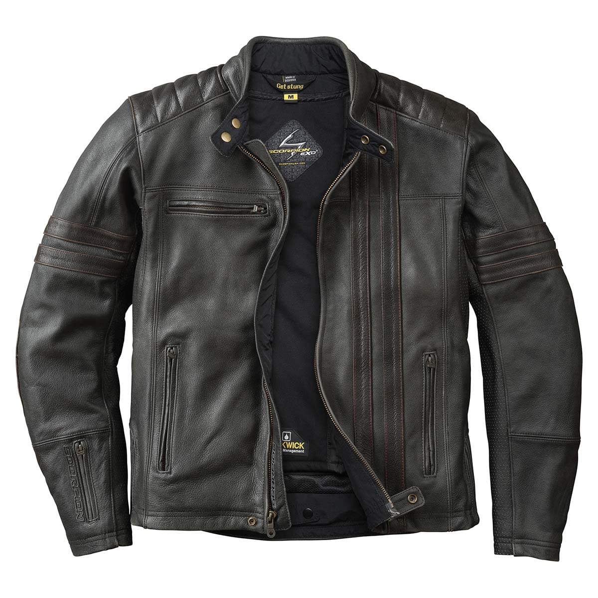 Scorpionexo Exo 1909 Vintage Leather Jacket With Thermal Liner And Armor (Black/Brown - Medium)