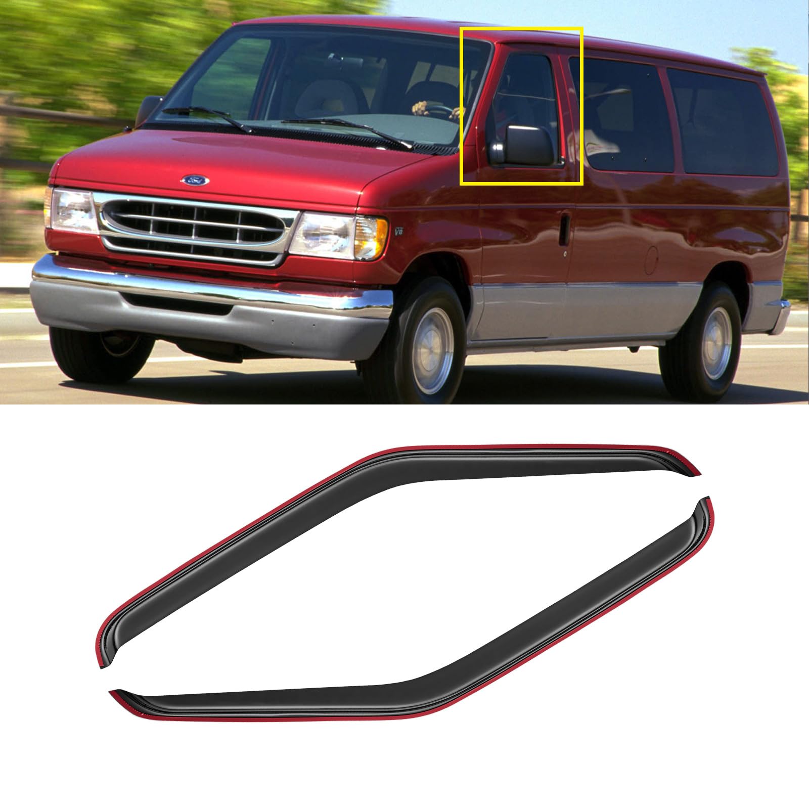 In-Channel Window Visor For 1992-2006 Ford E-150 E-250 E-350 E-450 E-550/ E150 E250 E350 E450 E550, Rain Guards Shields Vent Sha