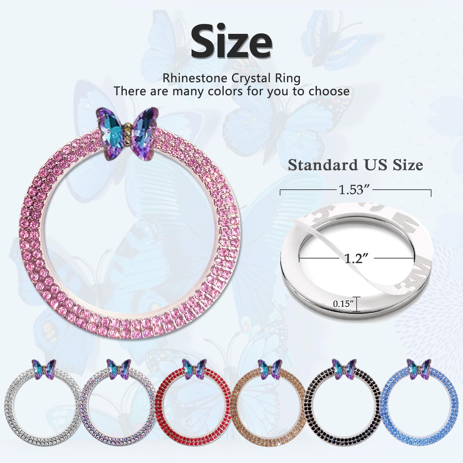 3leavtrees Purple Butterfly Car Bling Ring Emblem Car Accessories for Buttons & Knobs,Shiny Crystal Rhinestone Cover Protection