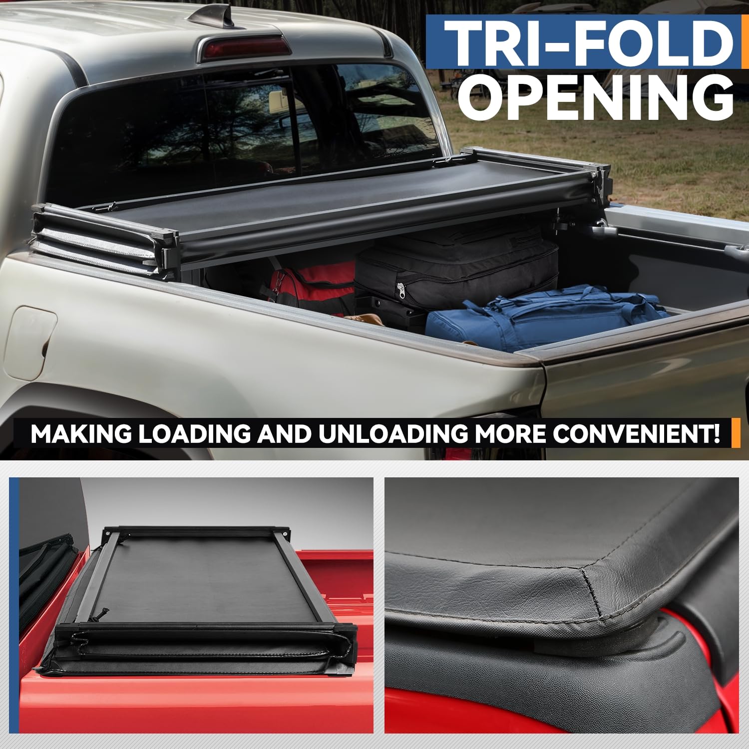 Auto Dynasty Soft Tri-Fold Truck Bed Tonneau Cover Compatible With 2015-2020 Ford F-150 6.5Ft/78Inch Fleetside Bed, Matte Black