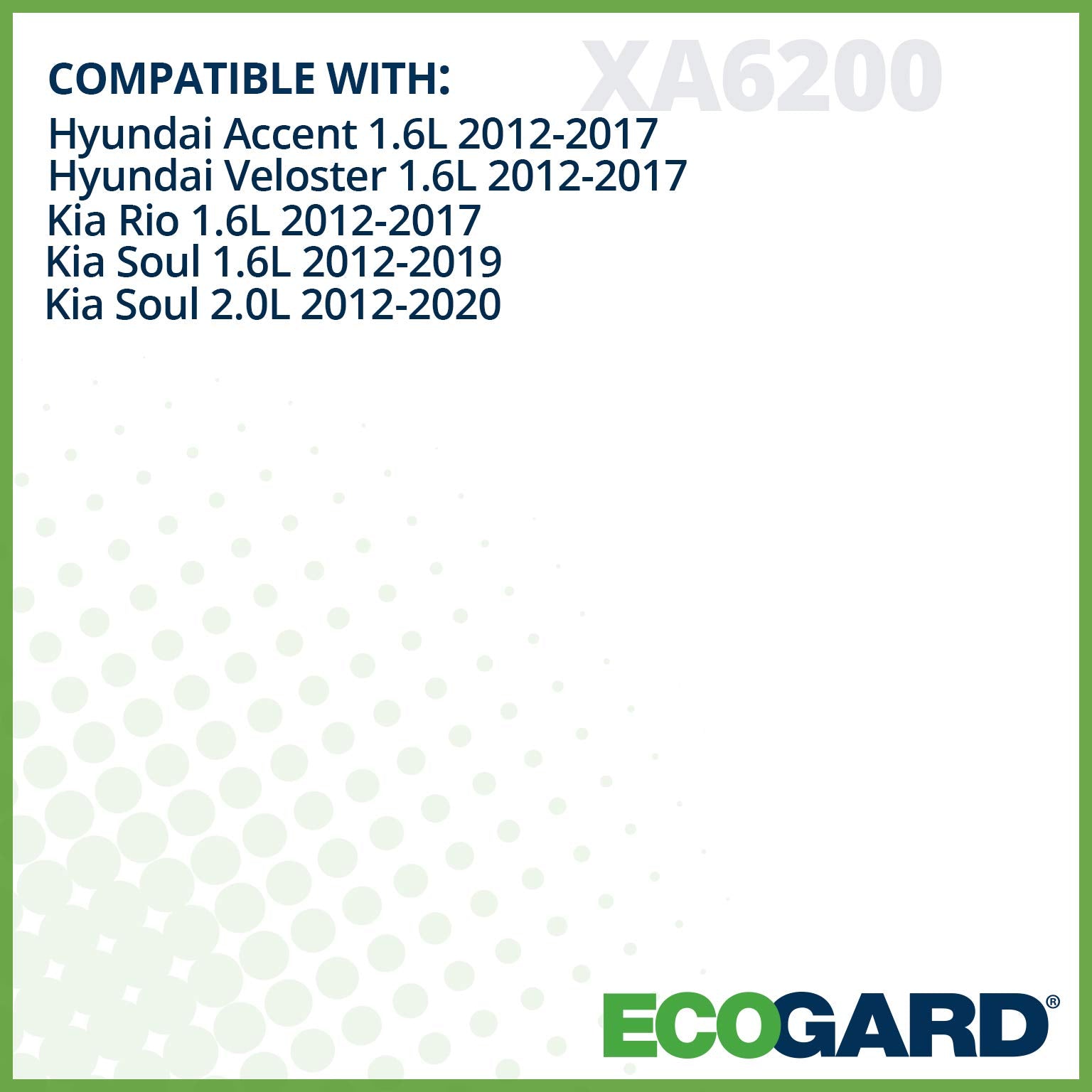 ECOGARD XA6200 Premium Engine Air Filter Fits Kia Soul 1.6L 2012-2019, Soul 2.0L 2012-2019, Rio 1.6L 2012-2017 | Hyundai Accent