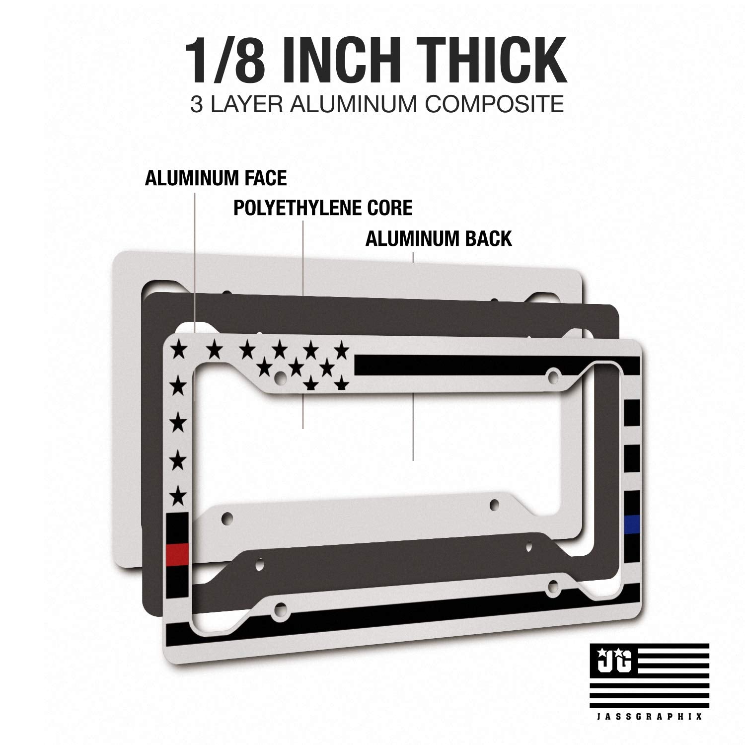 Jass Graphix American Flag License Plate Frame - Thin Red Line- Car Tag Frame -Red On White Firefighter