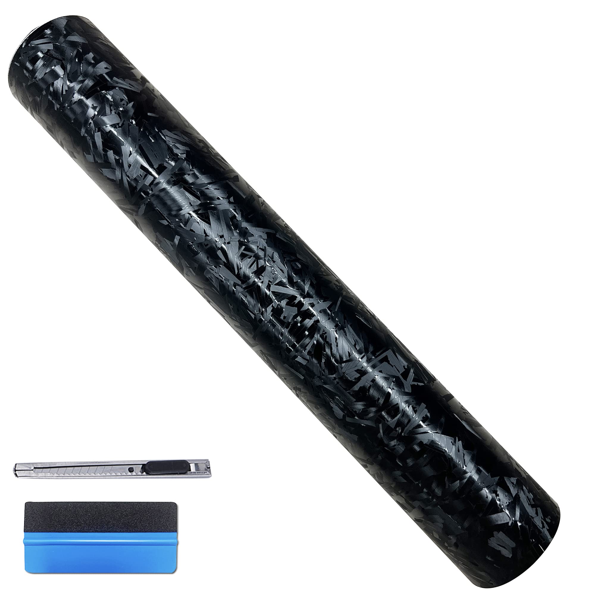 Lzlrun Forged Carbon Fiber Black Vinyl Wrap Roll Air Release Sticker Sheet Film Diy Decal Car Auto Vehicle Morotcycle Self Adhesive - 1Ft X 3.5Ft