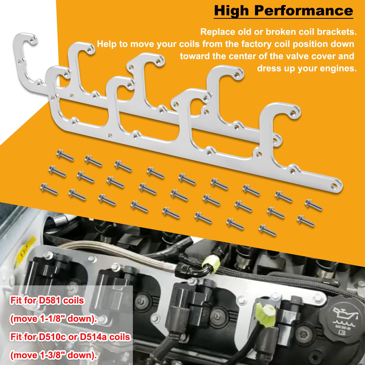 For 5.3L LS Truck Square Ignition Coil Brackets Mount Valve Cover Fit for 12558693 D514A D510C D581 LSX Swap Heat Sink for LQ9 L