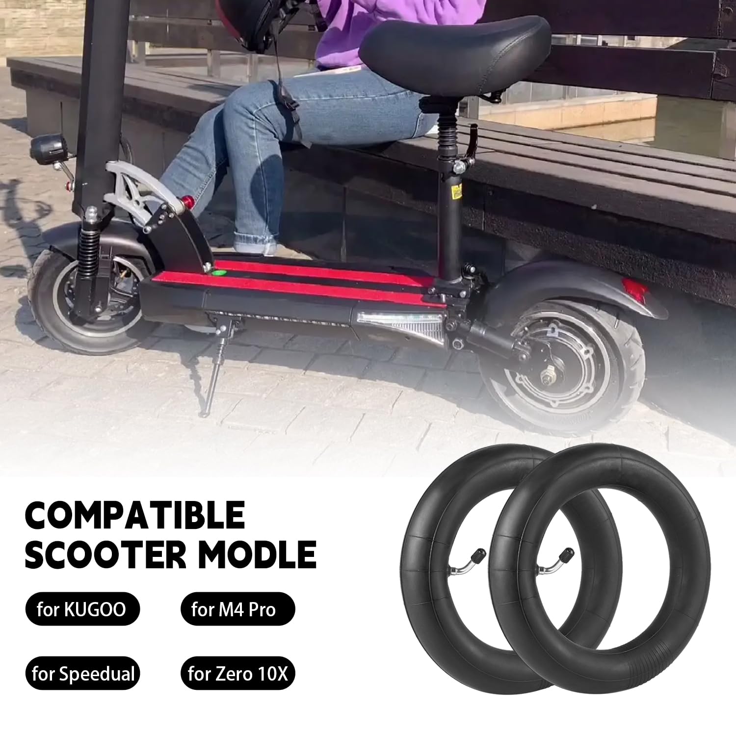 80/65-6 Scooter Inner Tube 10x2.5 Inner Tube 255x80 Electric Scooter 10 inch Tires [Thickened] [Valve Extension] [Tire Levers] [