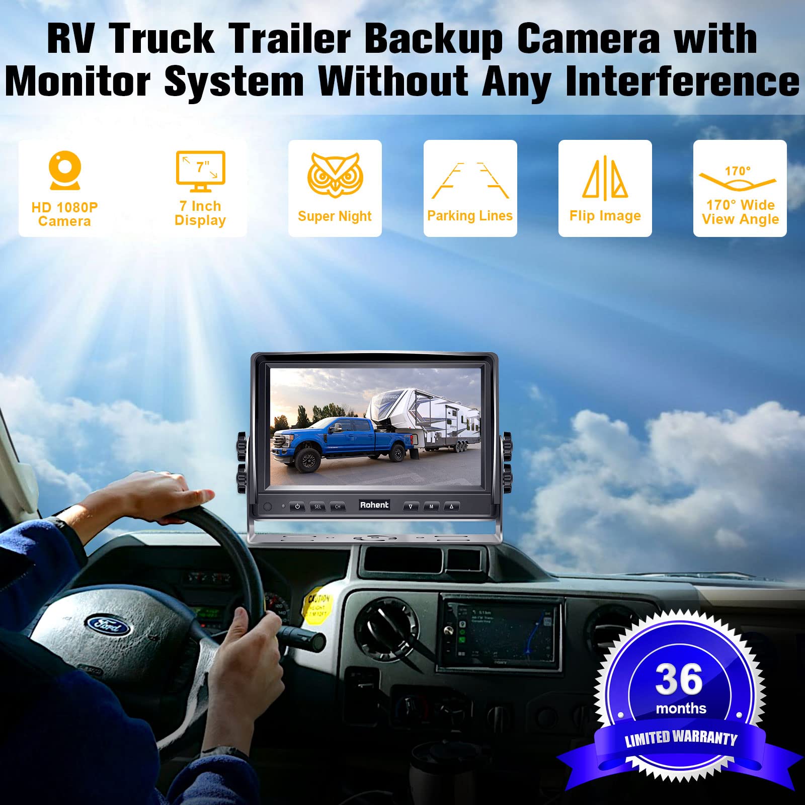 Dual Rv Backup Camera System Upgraded: No Lag Easy Installation Plug And Play 7'' Monitor Hd 1080P Rear View Camera Wired Kit Ip
